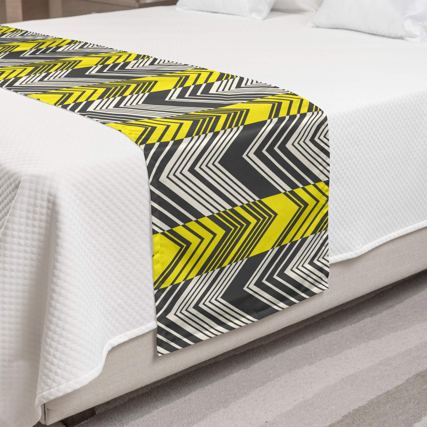 Ambesonne Chevron Bed Runner - Yellow White Geometric for Home & Hotel Decor