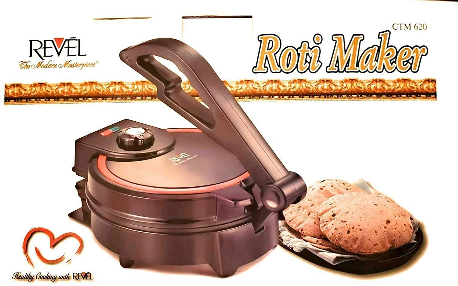 Revel Roti CTM 630 Electric Tortilla Maker & Flatbread Press Machine with Adjustable Temperature Control - 10 Inch Non-Stick Plate for Homemade Roti, Chapati, Naan - Perfect for Restaurants, Home Kitchens & Meal Prep