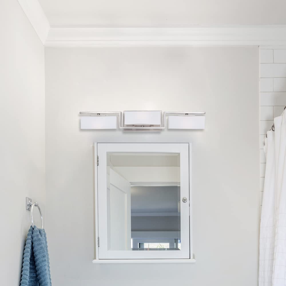 Designers Fountain 6713-SP 25 Inch Meridian 3-Light Bathroom Vanity Light Fixture in Satin Platinum - Perfect for Modern Bathrooms, Powder Rooms & Spa-Like Retreats