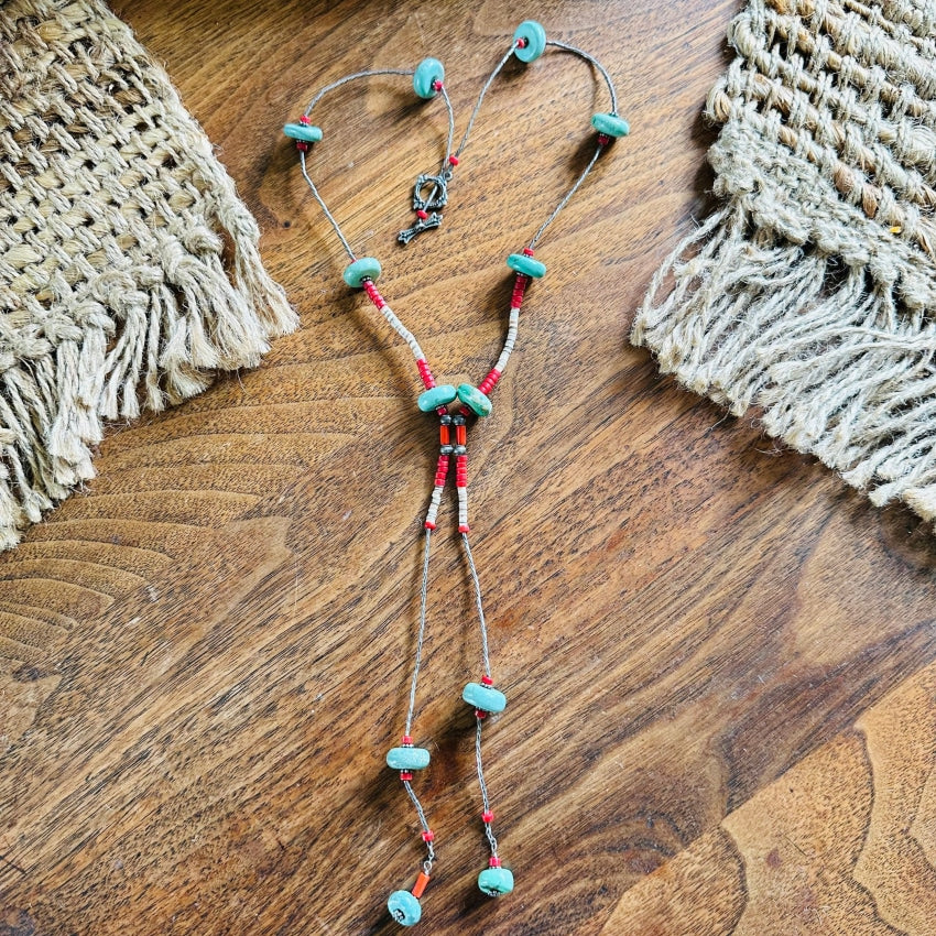 Sterling Silver Heishi Turquoise Lariat Necklace - Handmade Boho Jewelry for Women | Perfect for Layering, Everyday Wear & Special Occasions