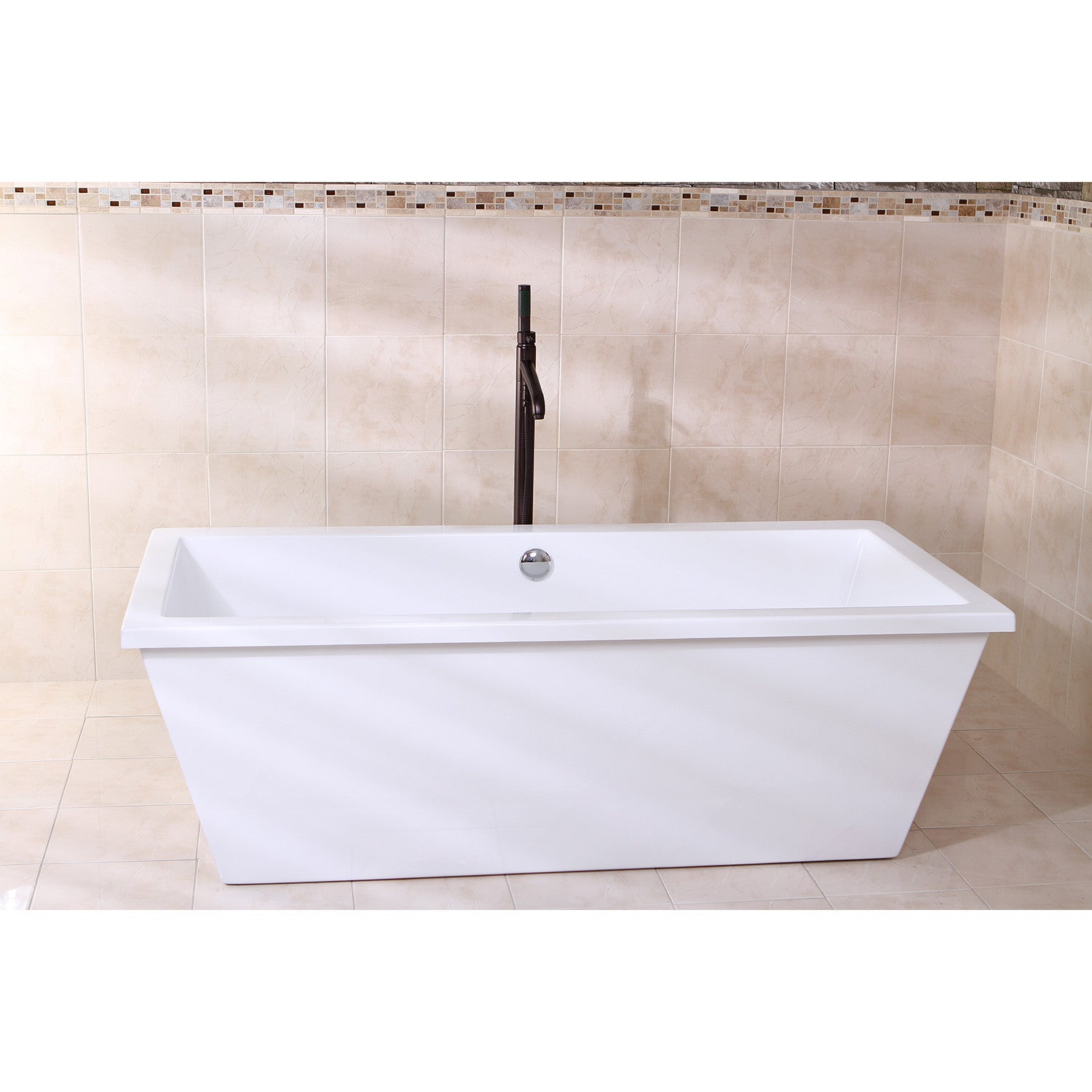Aqua Eden 66 Inch Acrylic Freestanding Bathtub - Rectangular Double Ended Soaking Tub with Drain, Glossy White Finish | Perfect for Luxury Bathrooms & Spa Retreats