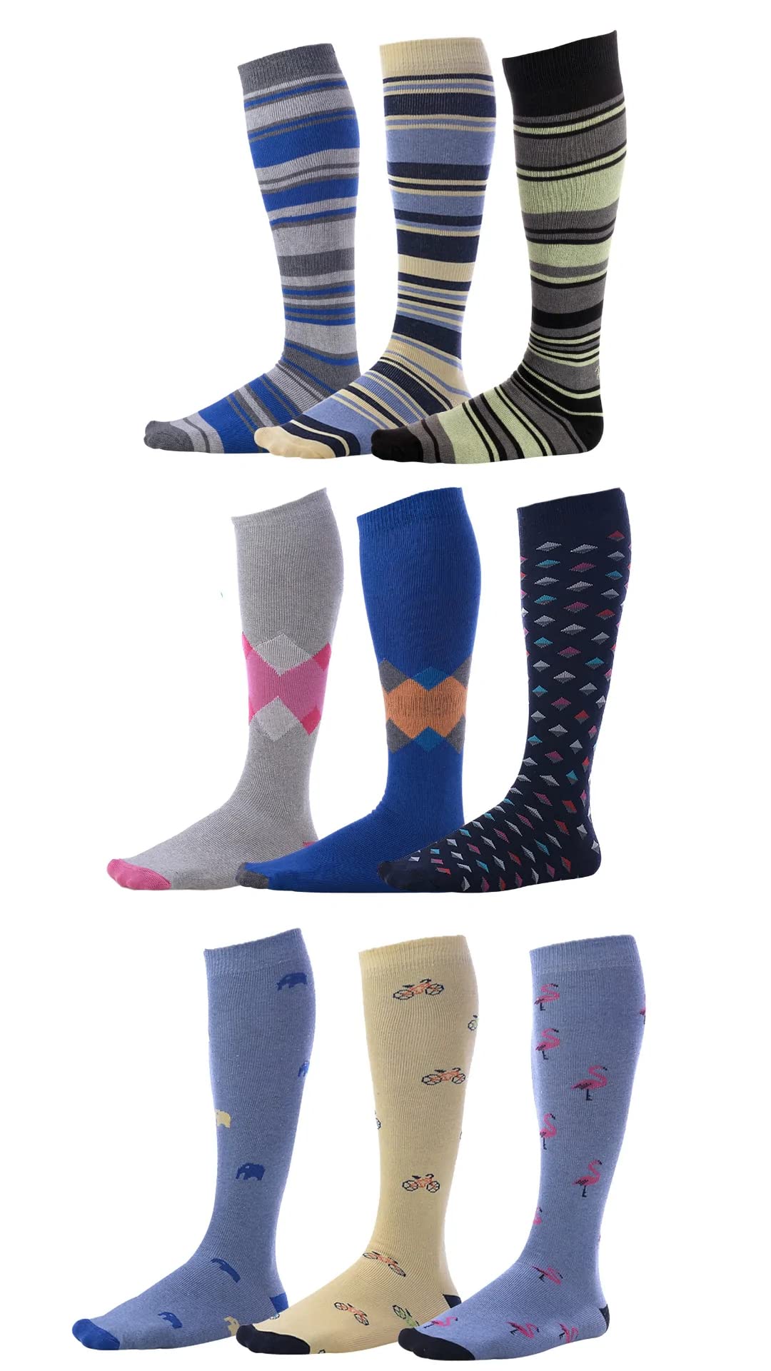 Premium Pierre Henry Men's Over the Calf Dress Socks (9-Pack) | Soft Cotton Long Socks with Stay-Up Technology for 12+ Hours | Ideal for Business, Formal Events & Office Wear