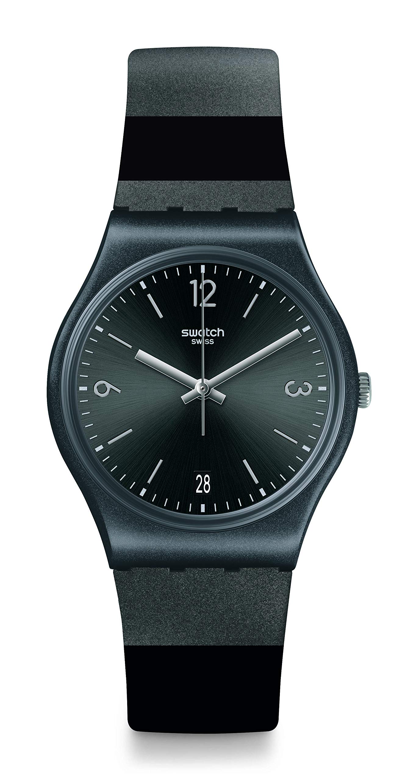 Swatch Swiss Casual 34mm Quartz Watch for Men & Women - Black Silicon Strap, Water Resistant, Minimalist Design (Model GB430) | Perfect for Everyday Wear, Office & Casual Outings