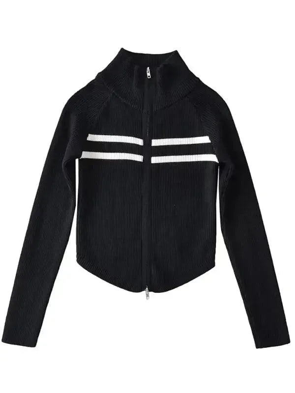 Stylish Striped Zipper Cardigan Sweater for Women - Cozy Fall & Winter Fashion - Perfect for Office, Casual Outings & Layering