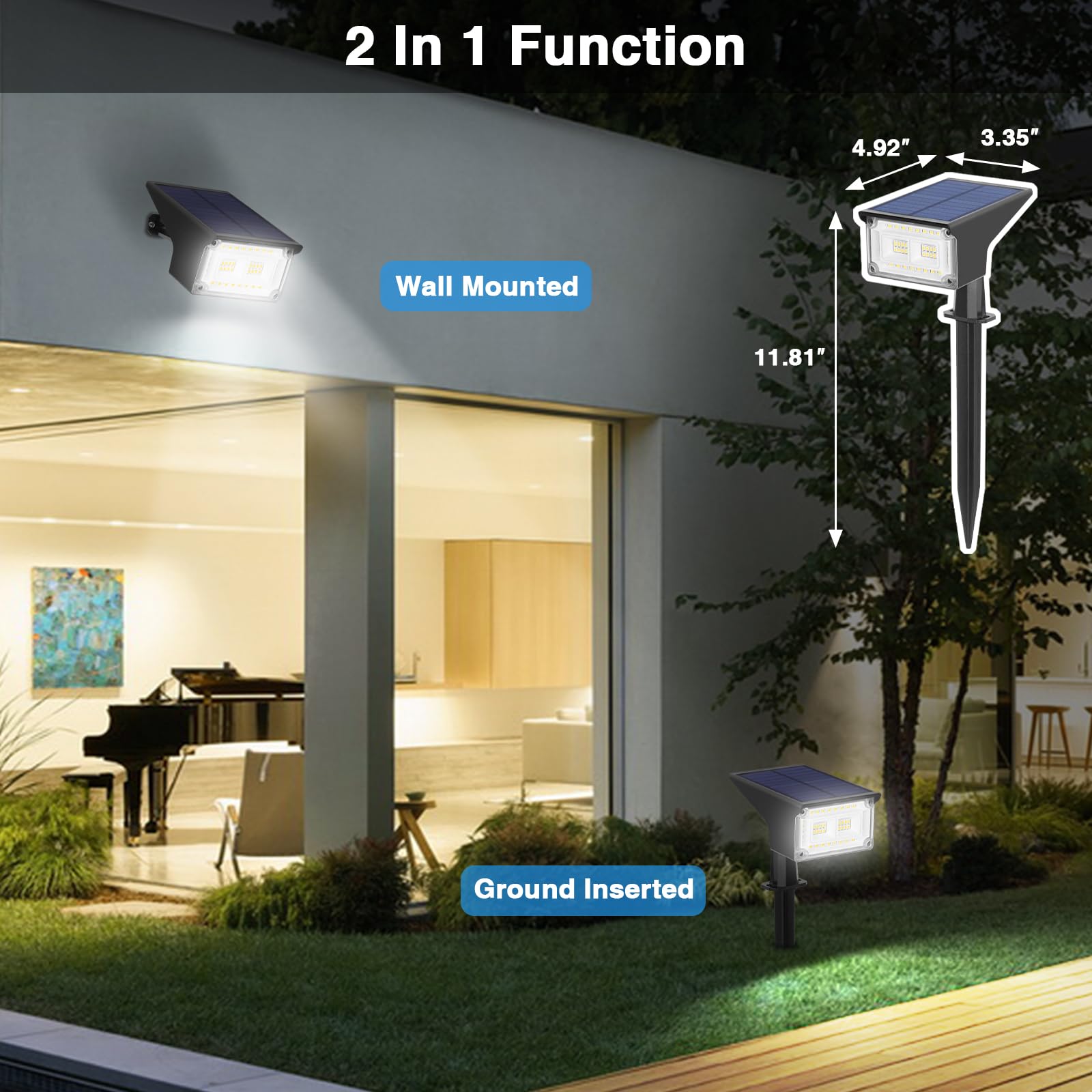 ZJOJO 2 Pack Solar Spot Lights Outdoor - 40 LEDs IP65 Waterproof Solar Landscape Spotlights, 6500K Daylight Wall Lights for Garden, Yard, Pathway & Patio | Solar Powered Outdoor Lighting for Decoration & Security