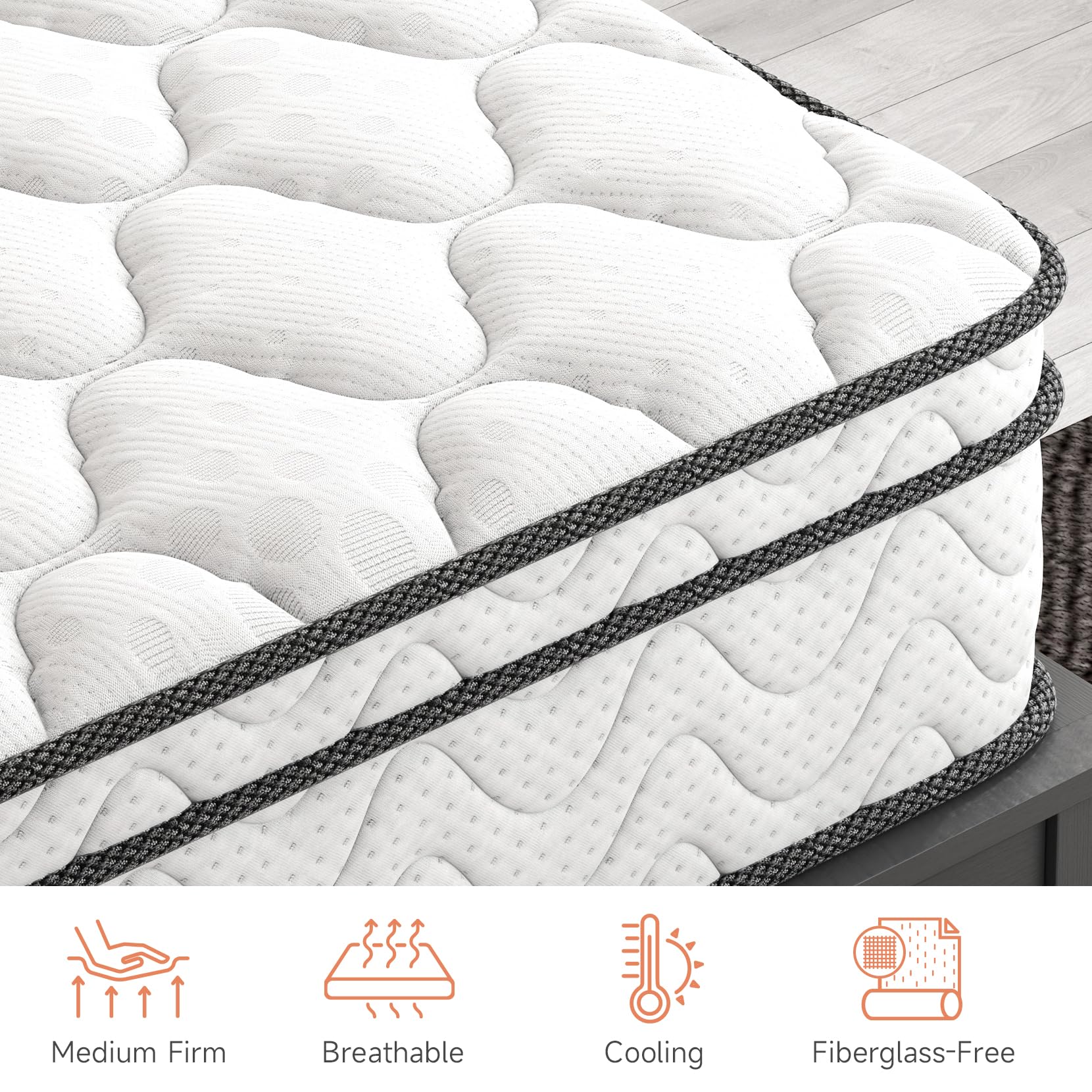 Vesgantti 12 Inch Twin Size Mattress in a Box - Hybrid Memory Foam & Pocket Spring for Pressure Relief, Medium Firm Support (39