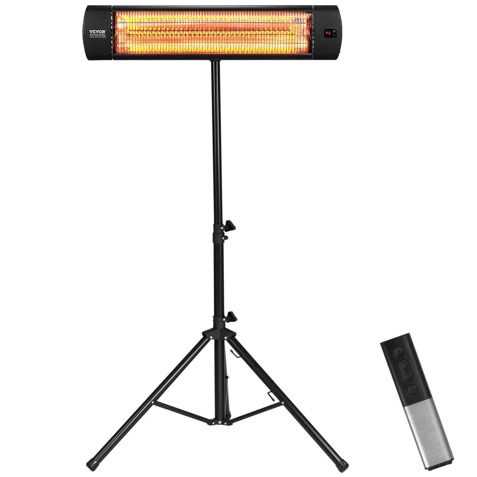 VEVOR 1500W Infrared Heater with Remote Control - 3 Speed Electric Space Heater with LED Display, Timer & Stand - Ceiling/Wall Mountable Patio Heater for Outdoor/Indoor Use - Perfect for Porch, Dining Room, Studio, Garage & Office Warming