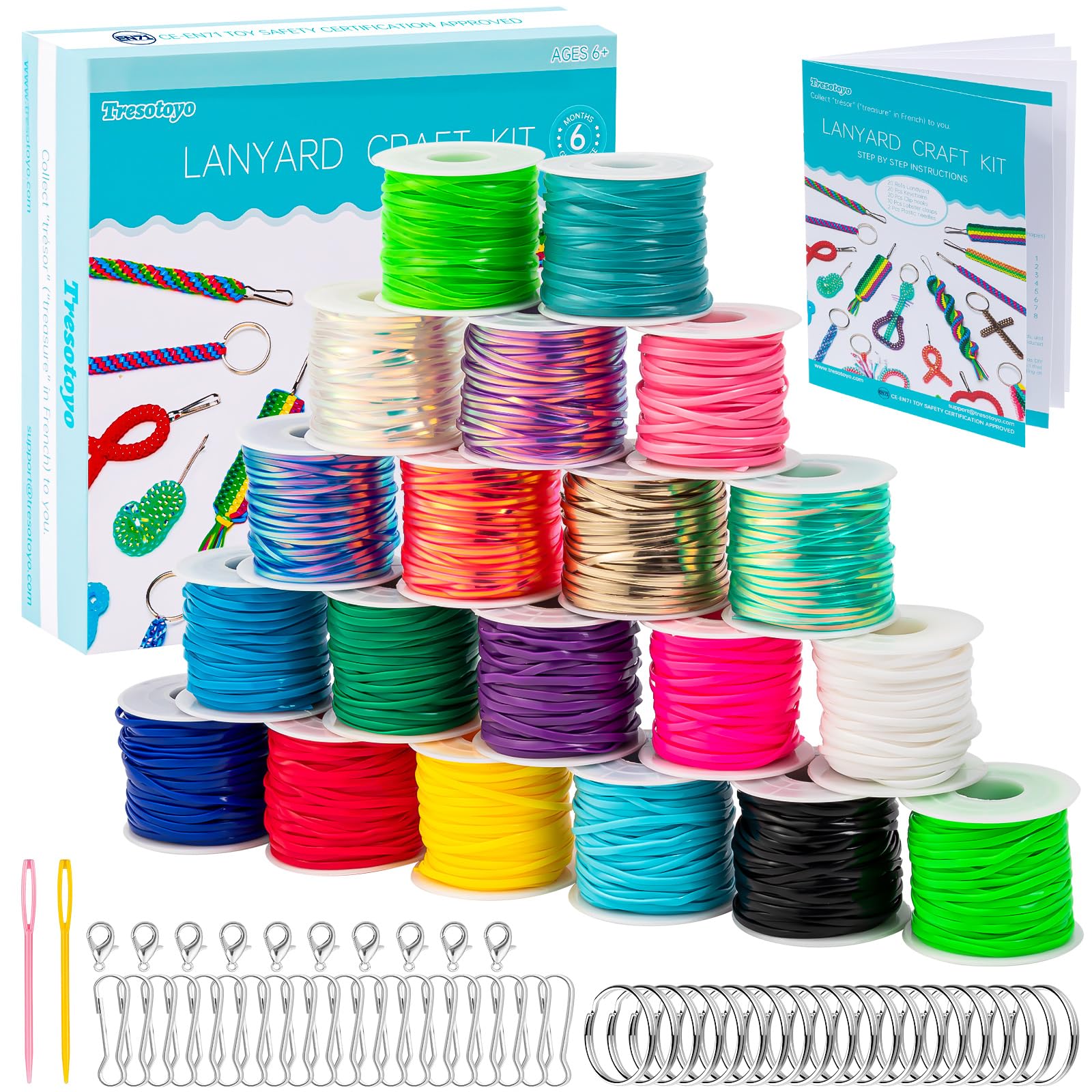 Boondoggle String Kit - 20 Rolls Gimp Lanyard Cord (1200ft) for Keychain & Bracelet Crafts