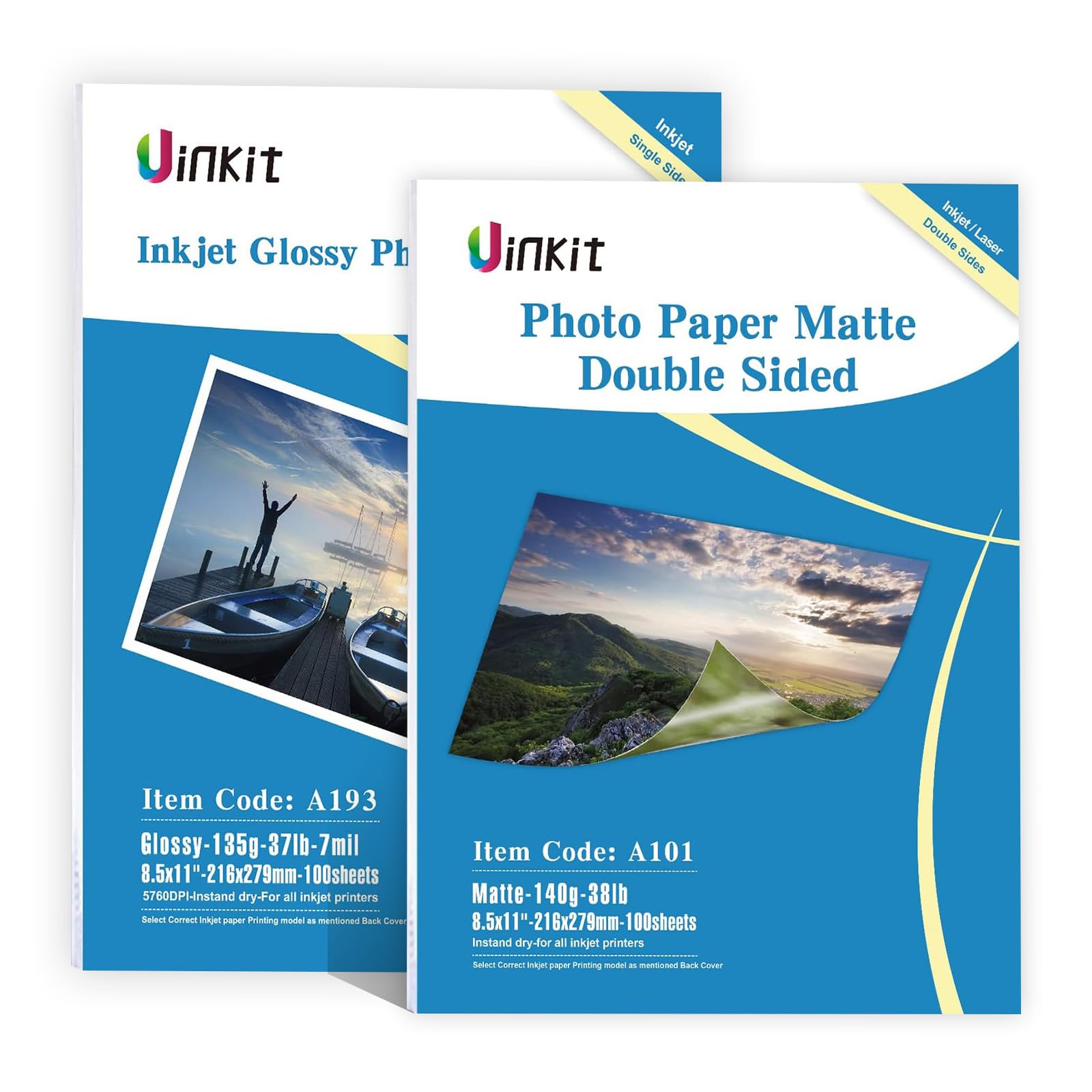 Uinkit 100 Sheets Thin Matte Presentation Paper - 8.5x11, 38lb/140gsm, Double-Sided for Inkjet Printers - Premium Glossy & Matte Photo Paper (135gsm/35lbs) - Ideal for Professional Presentations, Photo Printing, and Creative Projects