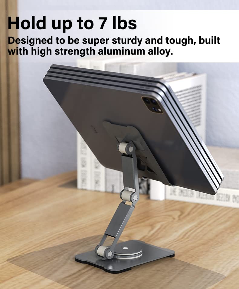 Adjustable Rotating Phone & Tablet Stand for Desk - 360° Swivel, Height & Angle Adjustable, Thick Case Friendly, Universal Holder for iPhone, iPad, Samsung (4-12 Inch) - Perfect for Work, Study, Video Calls & Hands-Free Viewing