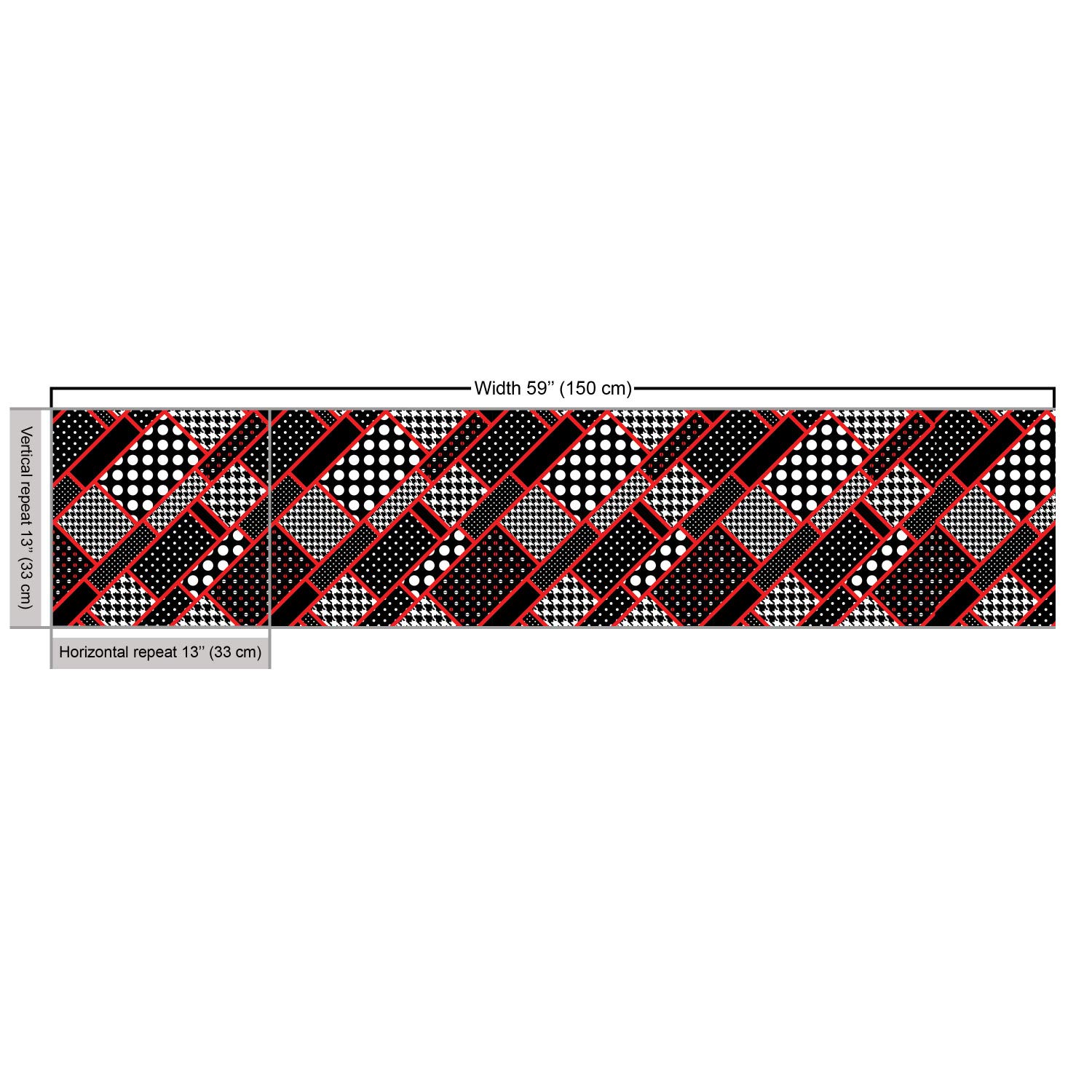 Ambesonne Red and Black Geometric Fabric by The Yard - Retro Rectangle Frames, Polka Dots & Houndstooth Pattern - Upholstery & Home Decor Material (10 Yards, Black/White/Scarlet) - Perfect for Sofa Covers, Curtains & DIY Craft Projects
