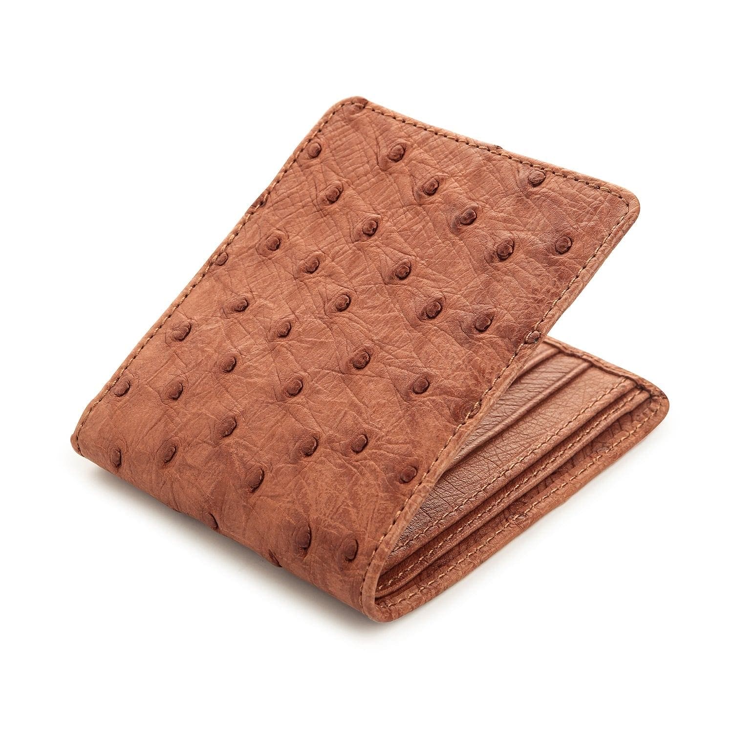Premium Lining Cognac Brown Ostrich Skin Leather Wallet for Men - Slim Bifold RFID Blocking Luxury Billfold - Perfect for Business, Travel & Everyday Use