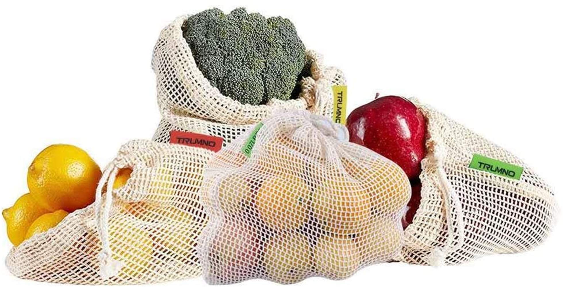 Eco-Friendly Reusable Shopping Bags Set - 4 Pack (1 Cotton Canvas Bag + 3 Mesh Bags) - 100% Organic Cotton, Washable & Durable for Groceries, Beach & Farmers Market
