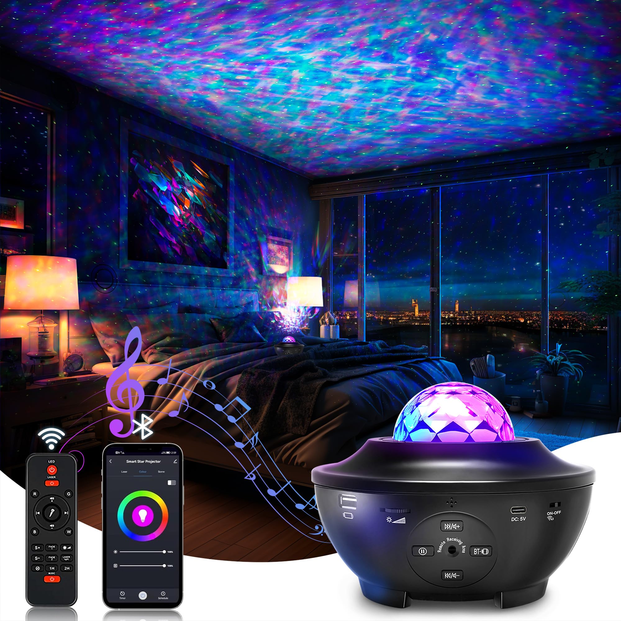 Galaxy Projector for Bedroom - Starry Night Sky Projector with Bluetooth Speaker, Timer, APP & Remote Control | Perfect for Kids Room, Meditation, Home Theater & Romantic Ambience