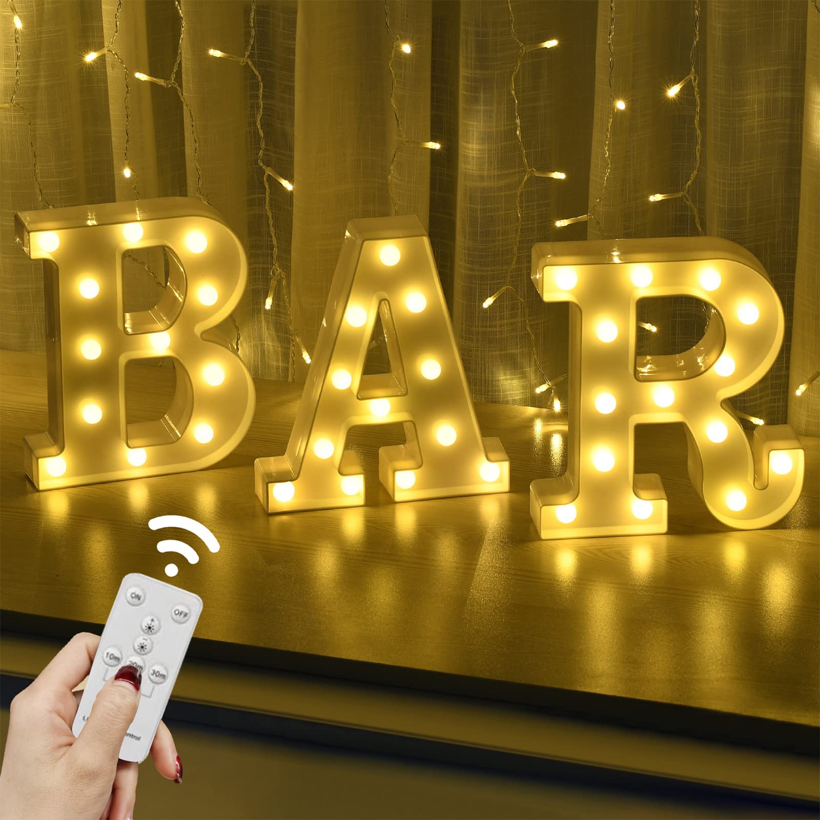 Rdutuok LED Marquee Letter Lights - Battery Powered BAR Sign Lamp for Home, Pub, Wedding & Christmas Decor - Perfect for Parties, Events & Nightlife Ambiance