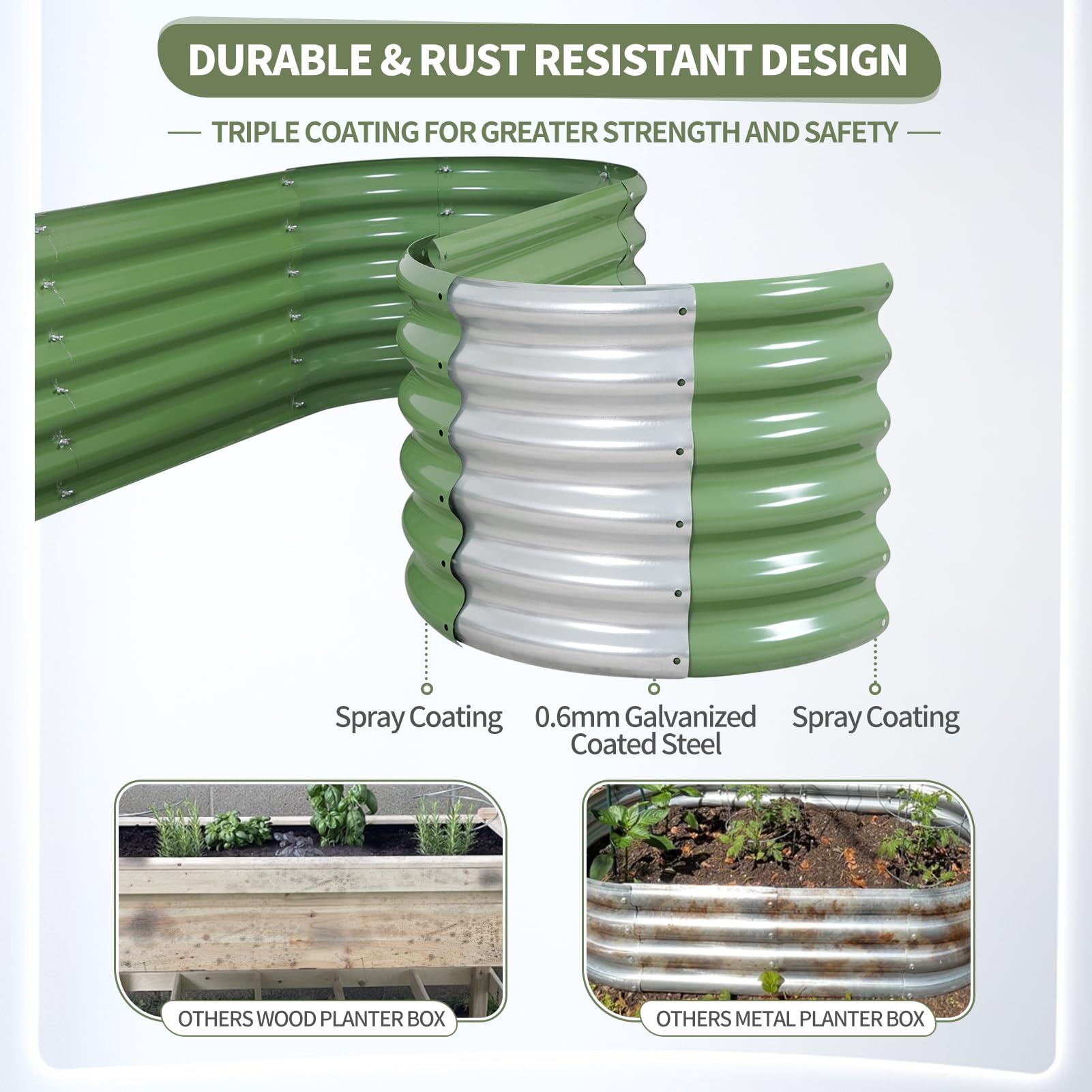 Galvanized Steel Raised Garden Bed Kit 8x2x1.4FT - Oval Metal Planter Box for Outdoor Gardening with Protective Tape, Bracing Rods & Gloves - Perfect for Vegetables, Flowers, Herbs (Green) | Durable Backyard, Patio & Urban Gardening Solution
