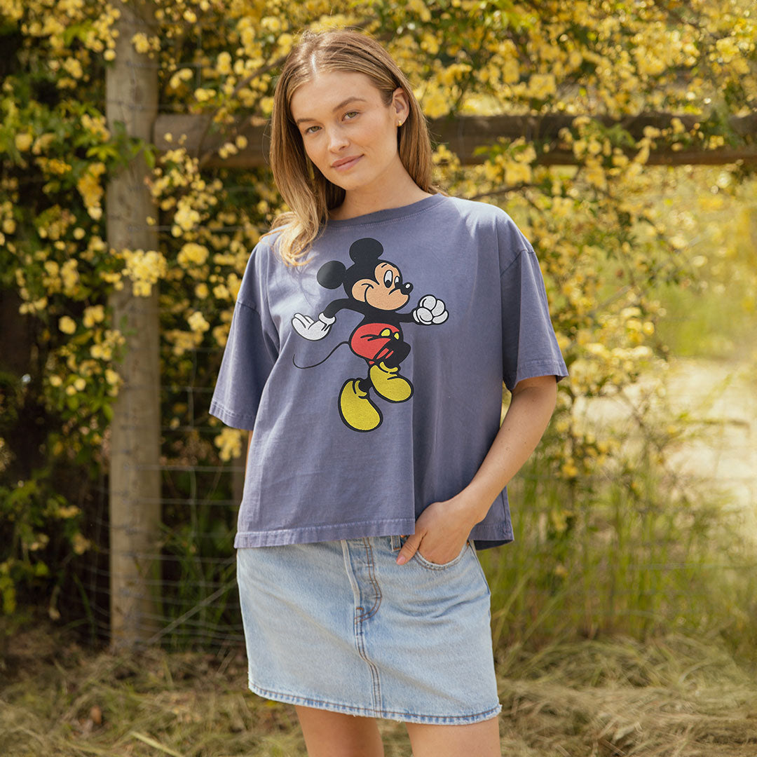 Disney Mickey Mouse Oversized T-Shirt for Women & Men - Soft Cotton Blue Graphic Tee - Casual Wear, Lounge, Gifts for Disney Fans