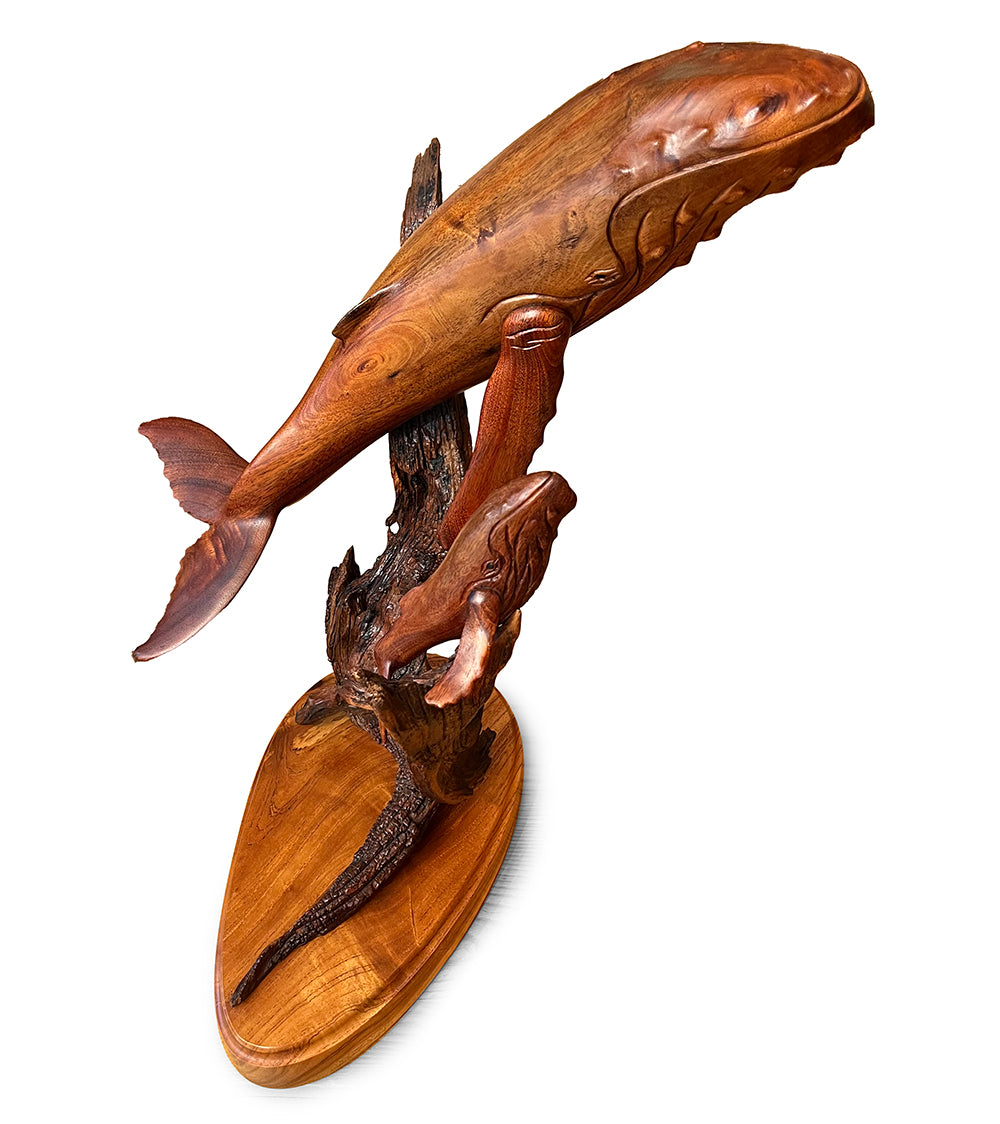 Handcrafted Koa Wood Sculpture - 'Under the Shadow of Her Wing' - Hawaiian Art Decor for Home & Office | Unique Gift Idea for Nature Lovers