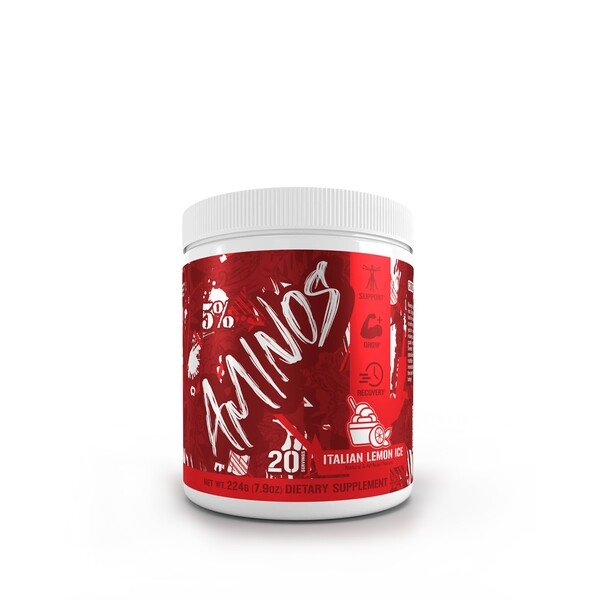 5% Nutrition Amino Acids Code Red - Italian Lemon Ice Flavor 224g | Pre-Workout & Post-Workout Supplement for Muscle Recovery & Energy Boost