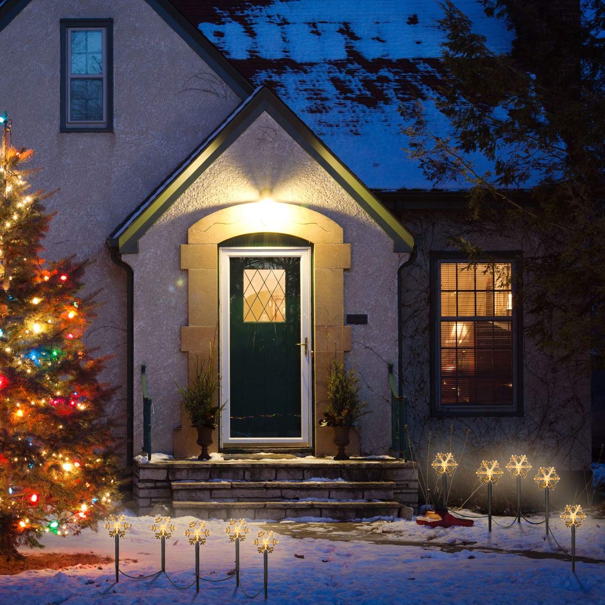 5 Pack Christmas Snowflake Garden Lights - Battery Operated Outdoor Waterproof Snowflake Stake Lights for Patio, Walkway, Yard, Lawn | Holiday Decorative Lighting for Winter, Xmas Party & Home Decor