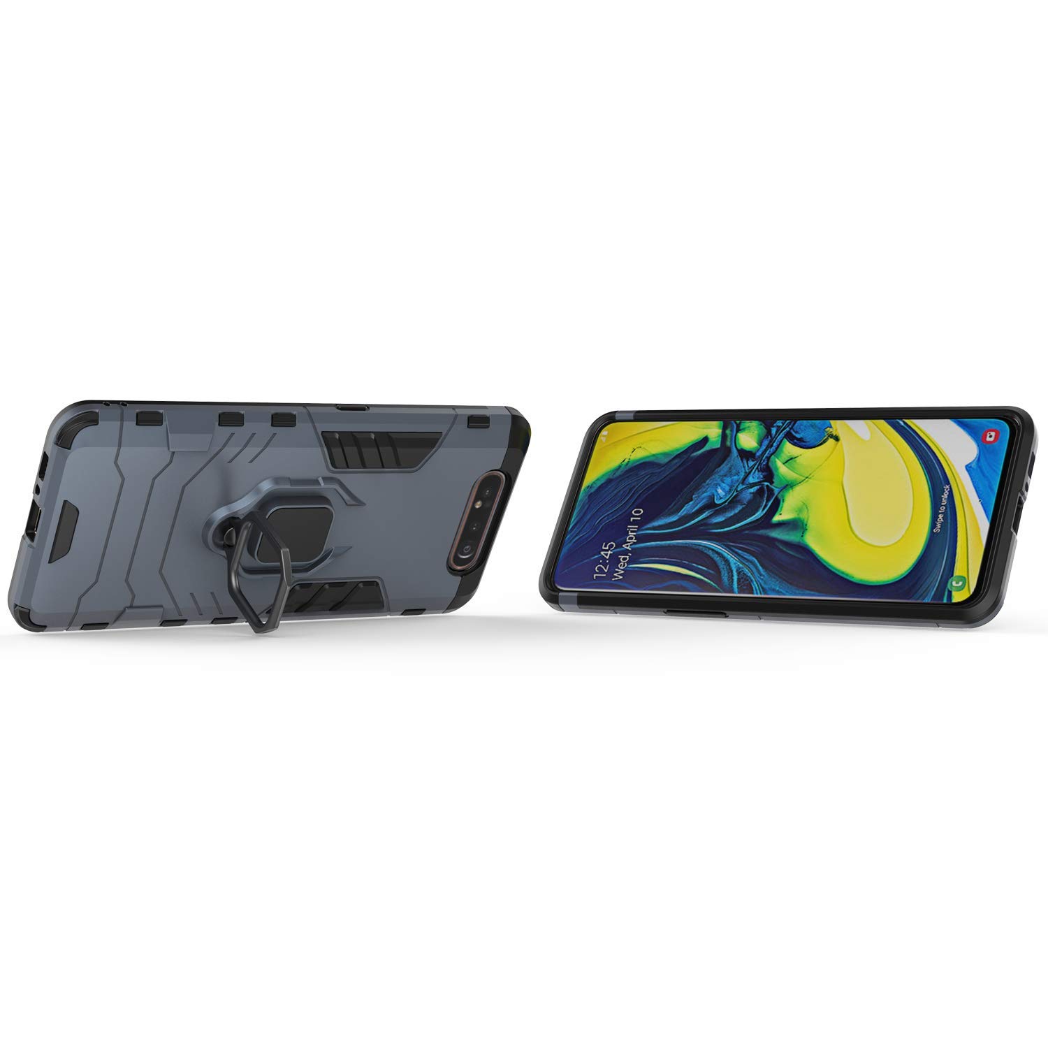 Samsung Galaxy A80 & A90 Shockproof Case with Metal Ring Kickstand - Rugged Dual Layer Hard Bumper Cover (Navy Blue) | Magnetic Car Mount Compatible | Perfect for Outdoor Activities, Travel & Daily Protection