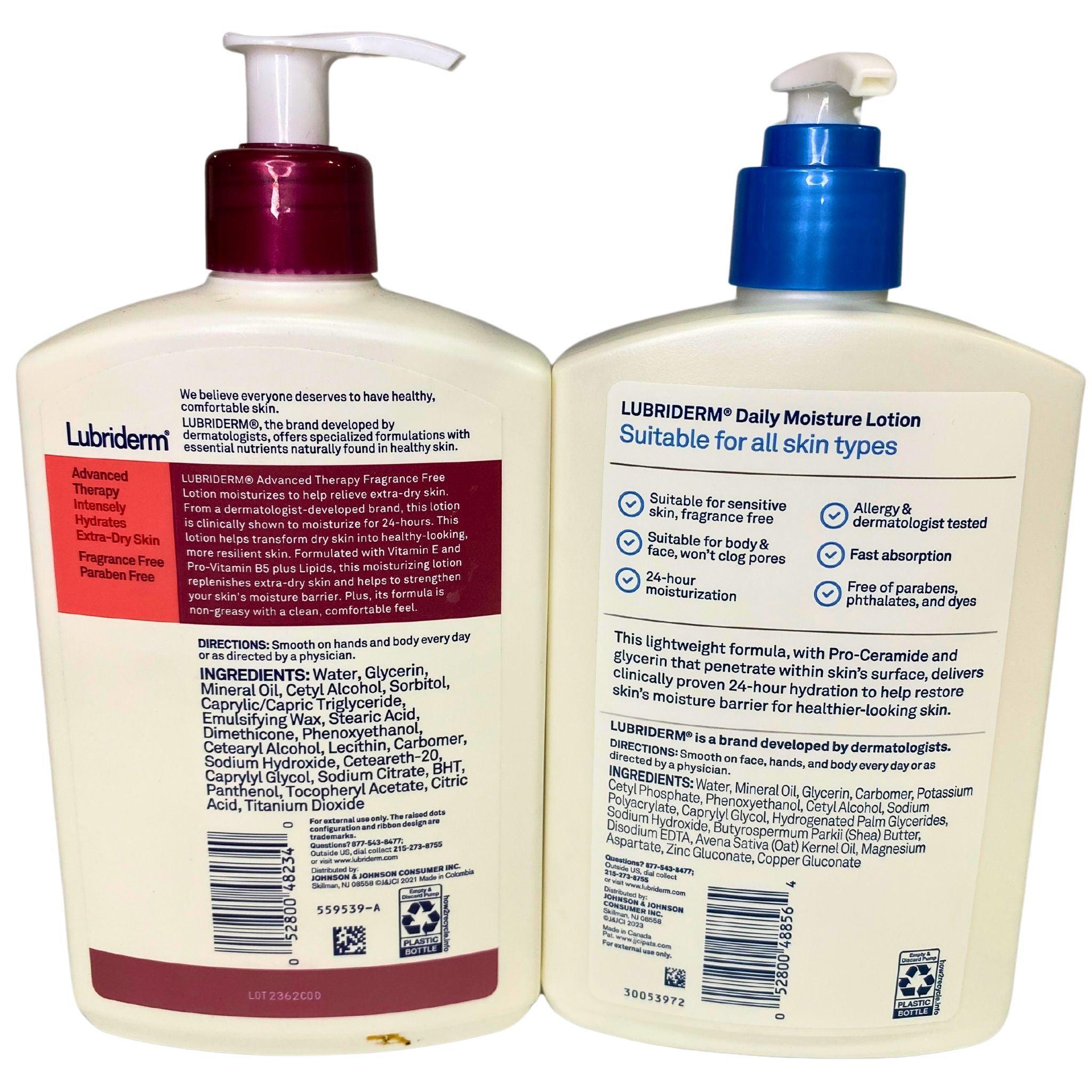 Lubriderm Advanced Therapy & Daily Moisture Lotion Set - 30 Pack | Fragrance-Free Hydrating Body Lotion for Dry Skin | Perfect for Daily Use, Travel & Gift Sets