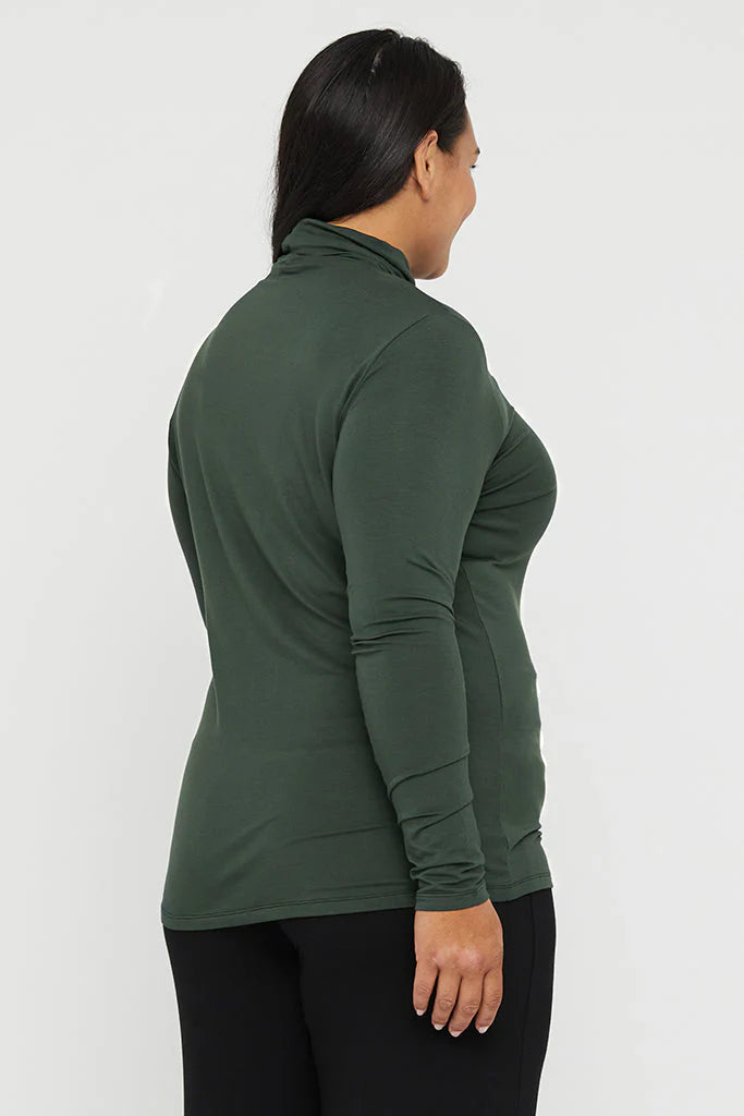 Eco-Friendly Bamboo Roll Neck Top for Women - Soft & Breathable Forest Green T-Shirt | Perfect for Yoga, Casual Wear & Sustainable Fashion