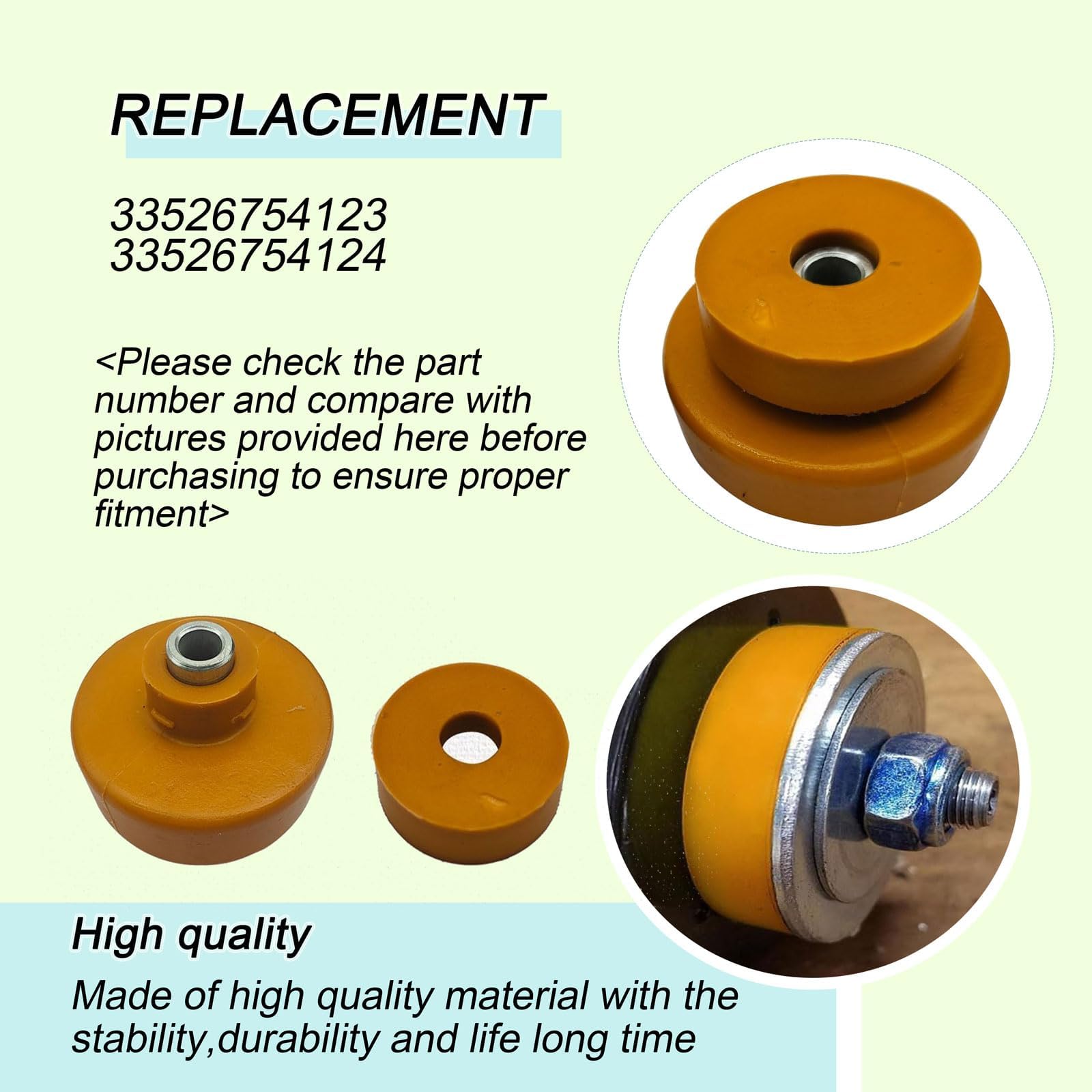 Premium Polyurethane Shock Bushing Sleeve Kit - Compatible with Mini Cooper 2002-2014 Models (Replaces OEM 33526754123 & 33526754124) - Durable Rear Upper Shock Mount Bushing Replacement for Smoother Ride & Enhanced Suspension Performance