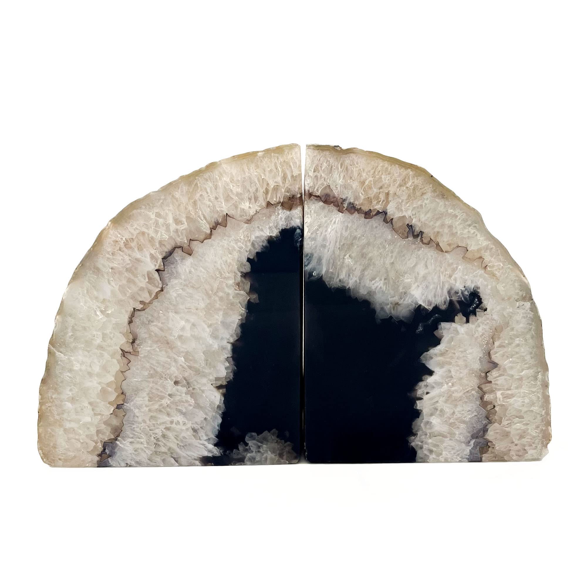 Large Geode Bookend Pair - Black Agate Bookends for Desk Organization & Office Storage Decor (BKBK-10356) | Perfect for Bookshelf Styling, Home Office Decor & Gift Ideas