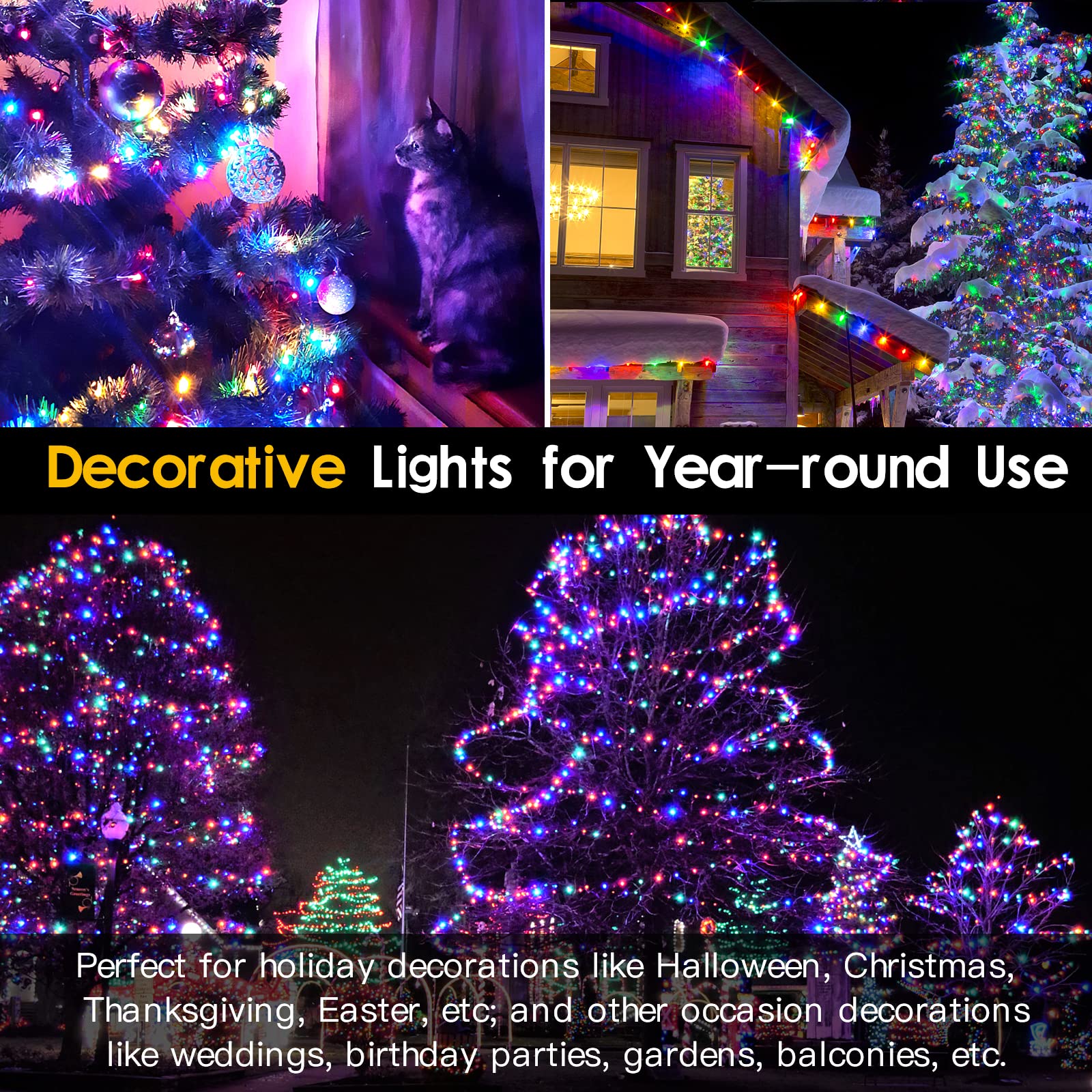 Techip 108FT 300LED Christmas String Lights - Outdoor Indoor Waterproof Fairy Lights with Memory Function, 8 Lighting Modes, Extendable Green Wire - Perfect for Xmas Tree, Holiday Party, Garden, Wedding, Patio & Home Decor