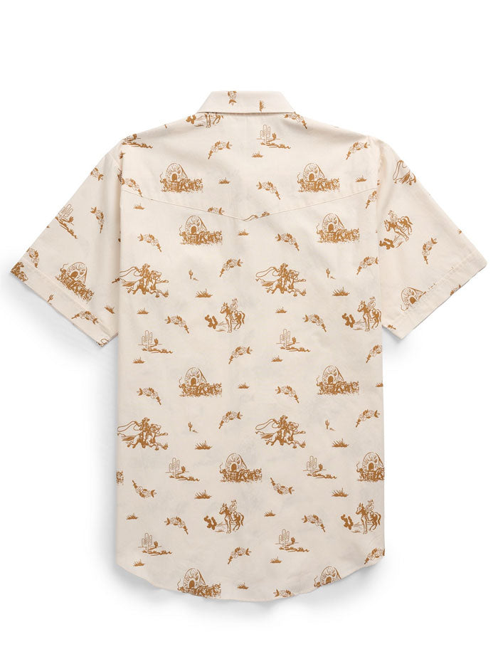 Ely Cattleman 2023116 EC Men's Short Sleeve Cowboy Shirt - Beige Ecru Western Print Shirt for Rodeo, Country Music Festivals & Casual Wear