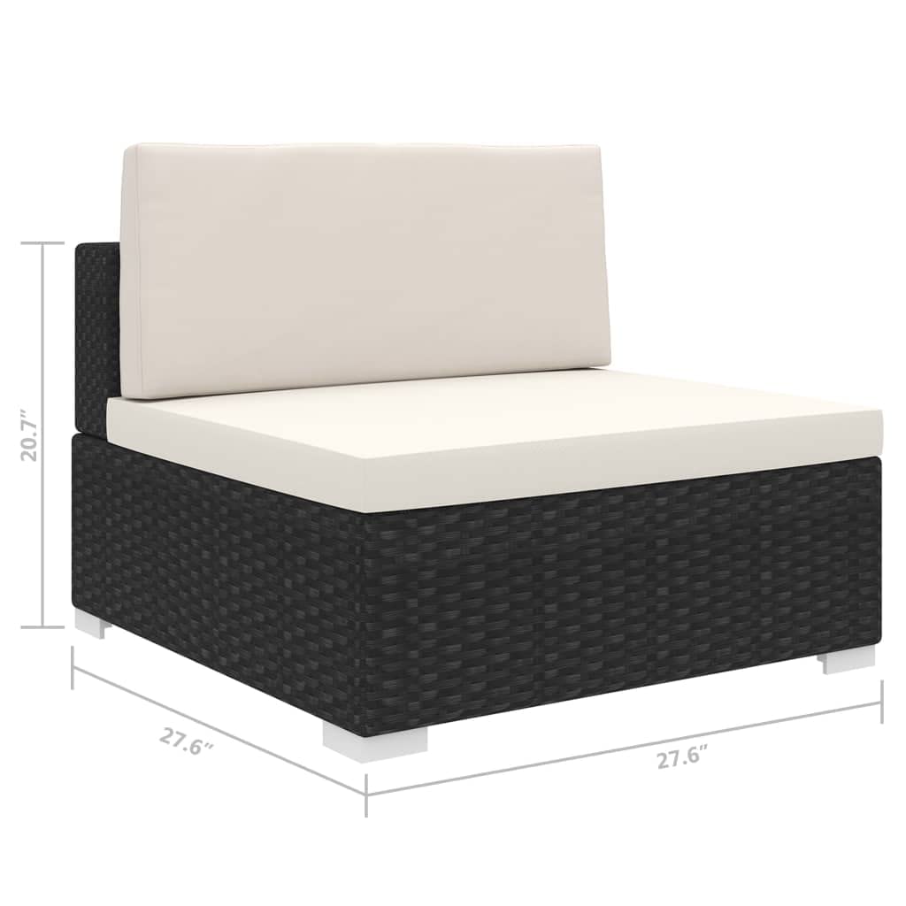 SKM Black Poly Rattan Sectional Sofa with Cushions - 3-Seater Middle Section for Patio, Garden or Outdoor Lounge (Model 8289)