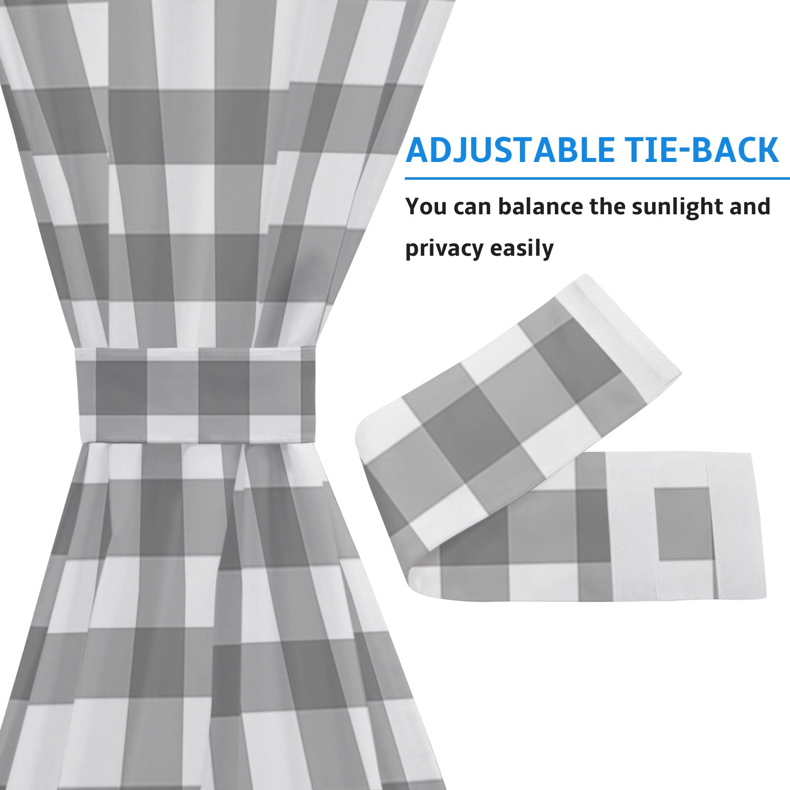 Farmhouse Buffalo Grey White Abstract Geometric Plaid Door Curtains - 25