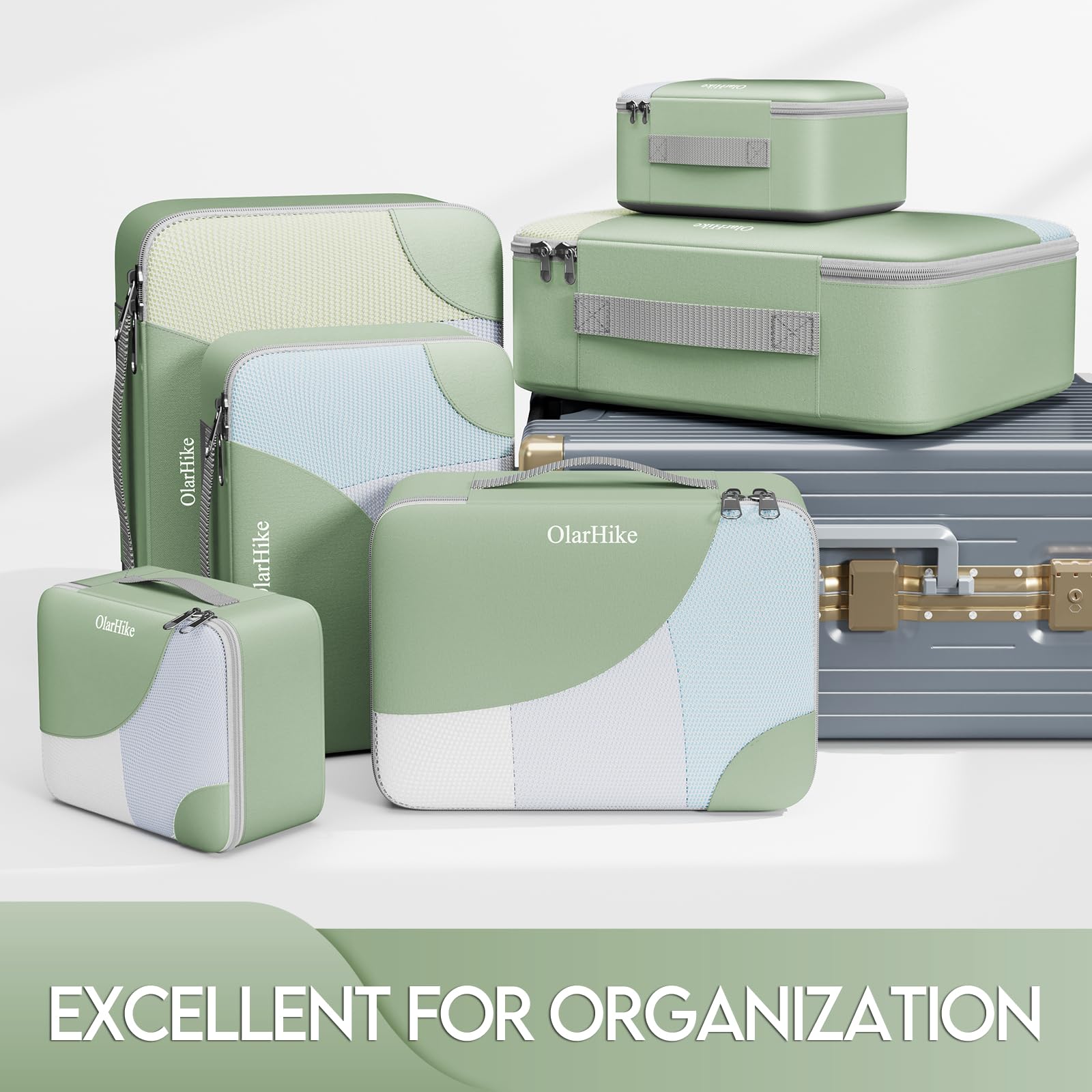 OlarHike 6-Piece Travel Packing Cubes Set - 3 Sizes (Large, Medium, Small) | Lightweight Luggage Organizer Bags for Suitcases | Carry-On Essentials | Perfect for Business Trips, Vacations & Weekend Getaways (Matcha Green)