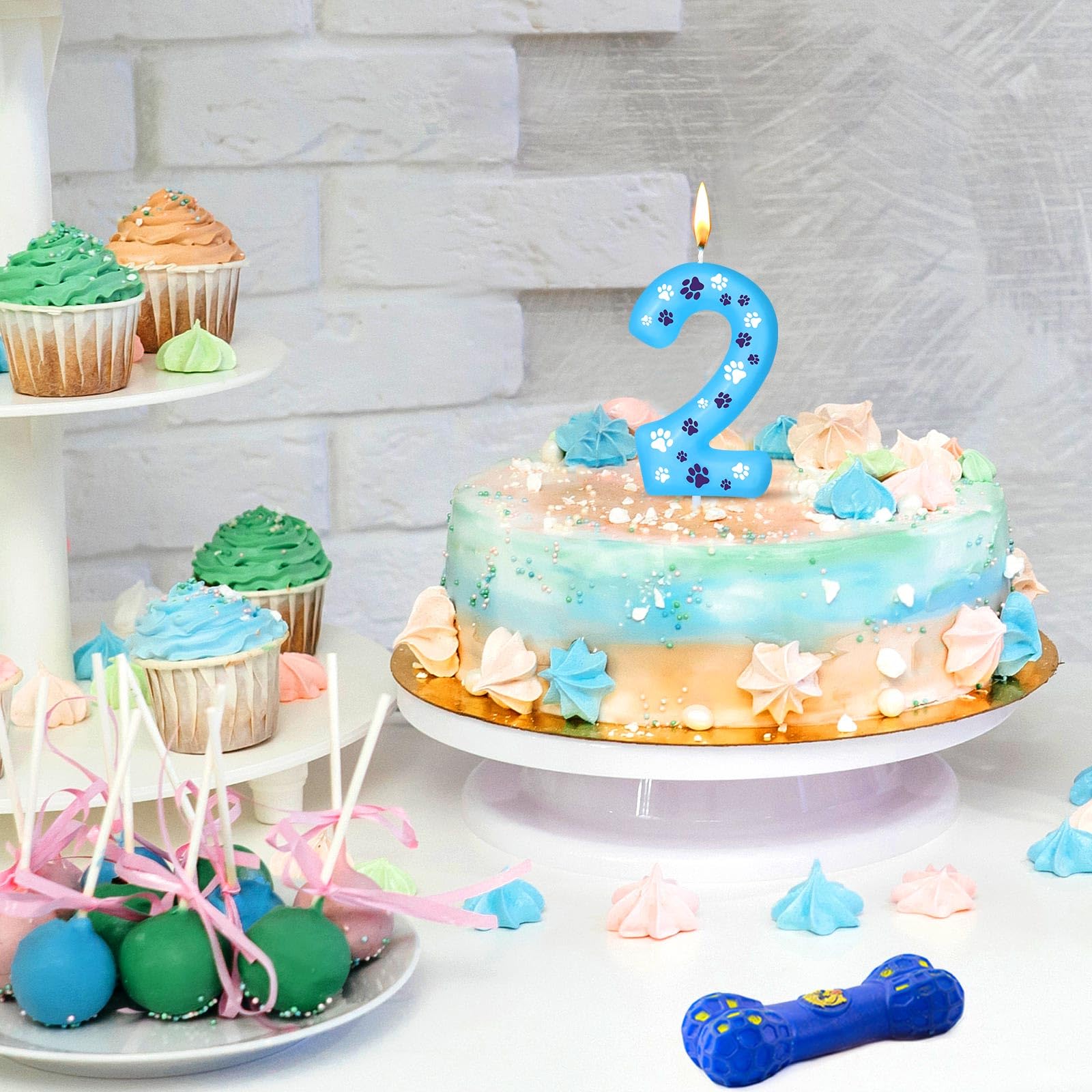 Blue Dog Paw Birthday Candles - Number 2 Cake Topper for Dog Themed Parties