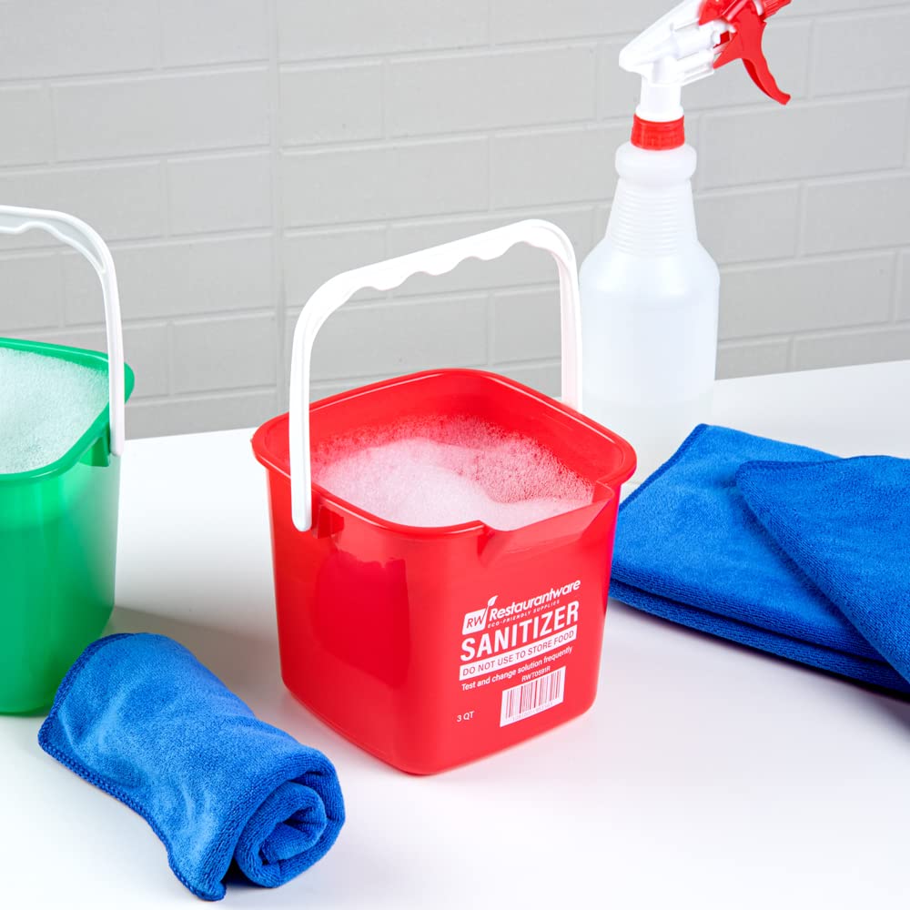 Restaurantware RW Clean 3 Quart Plastic Cleaning Buckets with Measurements - 10 Pack Square Detergent Buckets with Built-In Spout & Handle for Home, Commercial, or Restaurant Use - Ideal for Mopping, Car Washing, and Household Cleaning