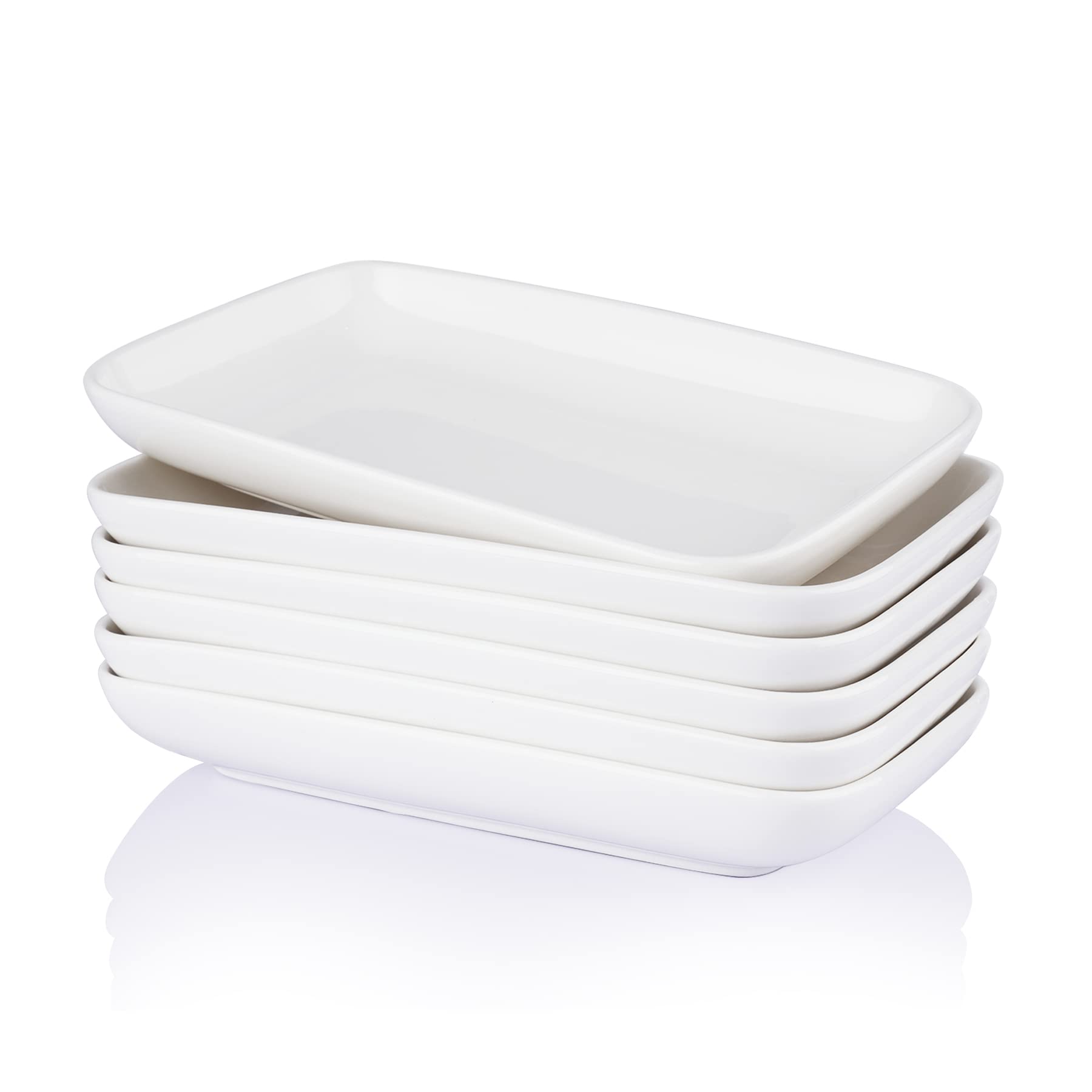 Sweese 8 Inch Rectangular Porcelain Salad Plates - Set of 6 Stackable White Serving Trays for Salad, Fruit, Sushi, Appetizers | Perfect for Dinner Parties, Picnics & Home Entertaining