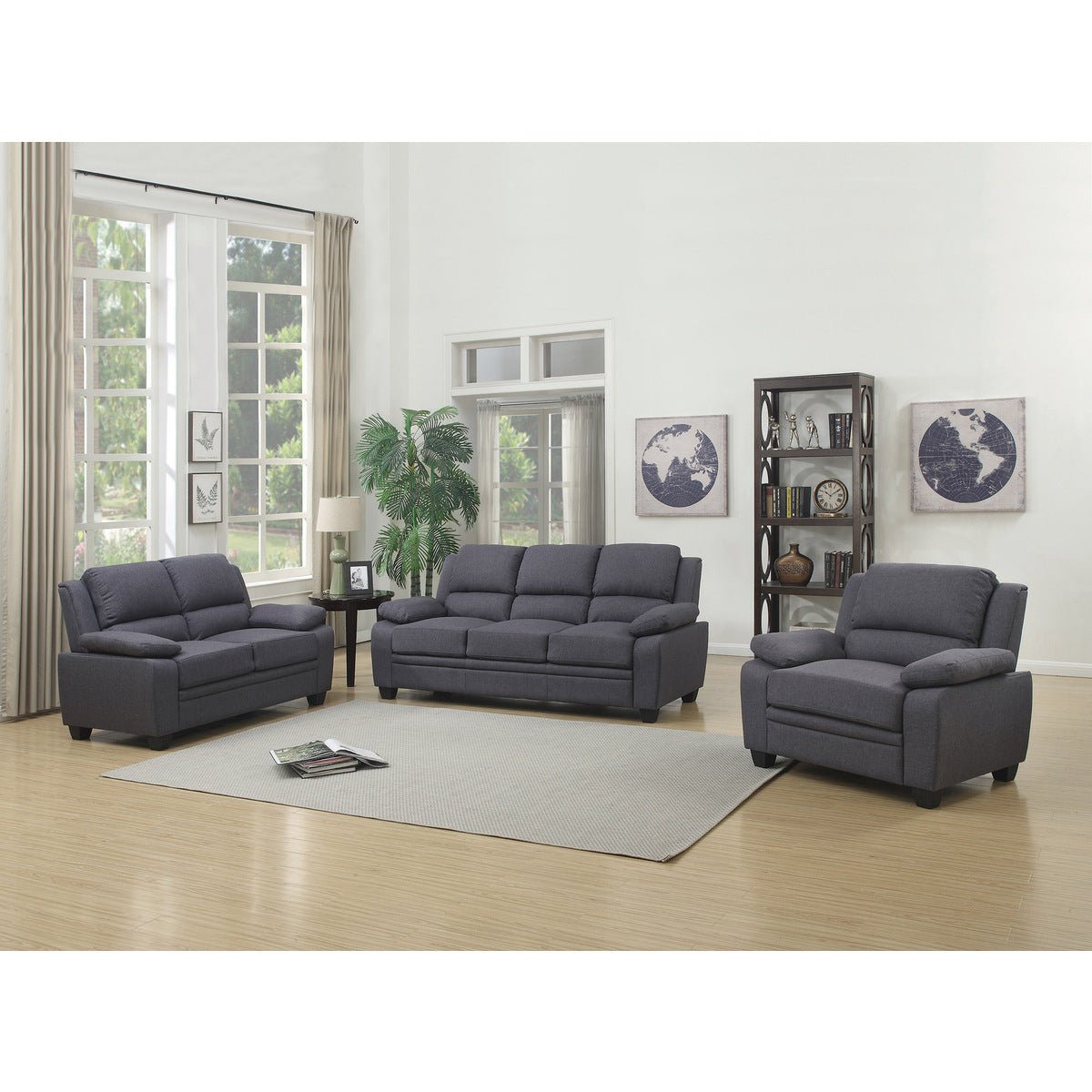 Grey Fabric Love Seat with High Back and Pillows Over the Arms - Comfortable Small Couch for Living Room, Apartment, or Office Lounge
