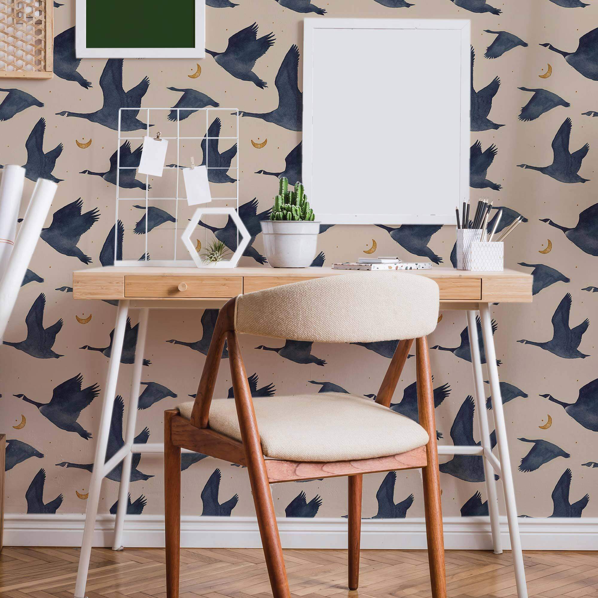 Blue Birds Peel and Stick Removable Wallpaper - Self-Adhesive Decorative Wall Covering for Bedroom, Nursery & Home Decor - Easy to Apply & Remove