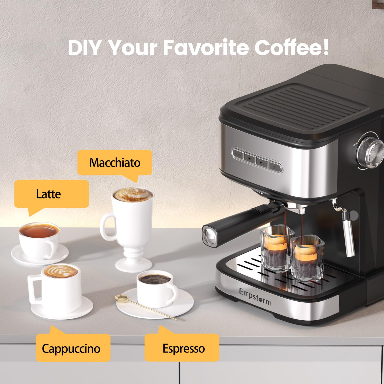20 Bar Professional Espresso Machine with Milk Frother - 2-in-1 Coffee Maker for Cappuccino & Latte - 50oz Large Water Tank - Works with Coffee Powder & Capsules - 120V Black - Perfect for Home, Office & Coffee Shop Use