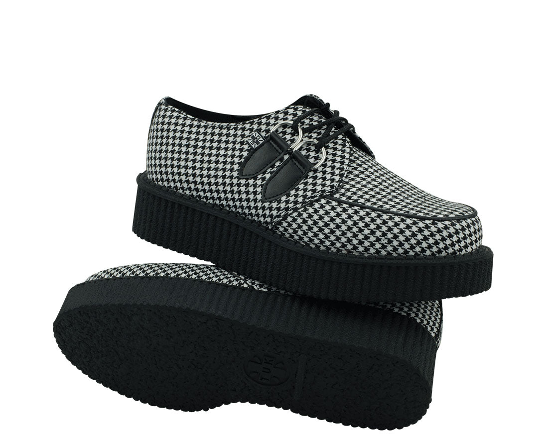 T.U.K Black & White Houndstooth Round Toe Viva Low Creeper Shoes - Punk Rock Fashion for Women & Men | Perfect for Concerts, Parties & Retro Outfits