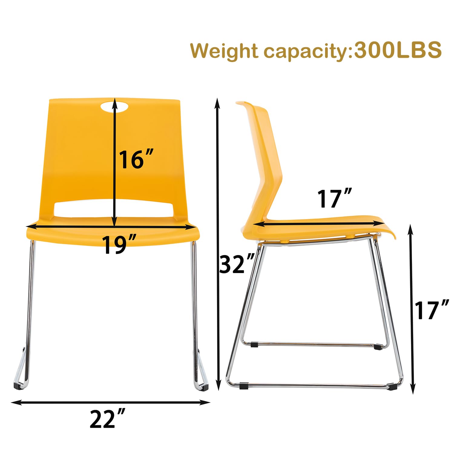 FULONG 4-Pack Stacking Chairs - Heavy Duty Stackable Metal Frame Waiting Room Chairs, Armless Reception Chairs for Office, School, Home, Restaurant (Yellow) - Perfect for Space-Saving Seating in Classrooms, Events & Compact Areas