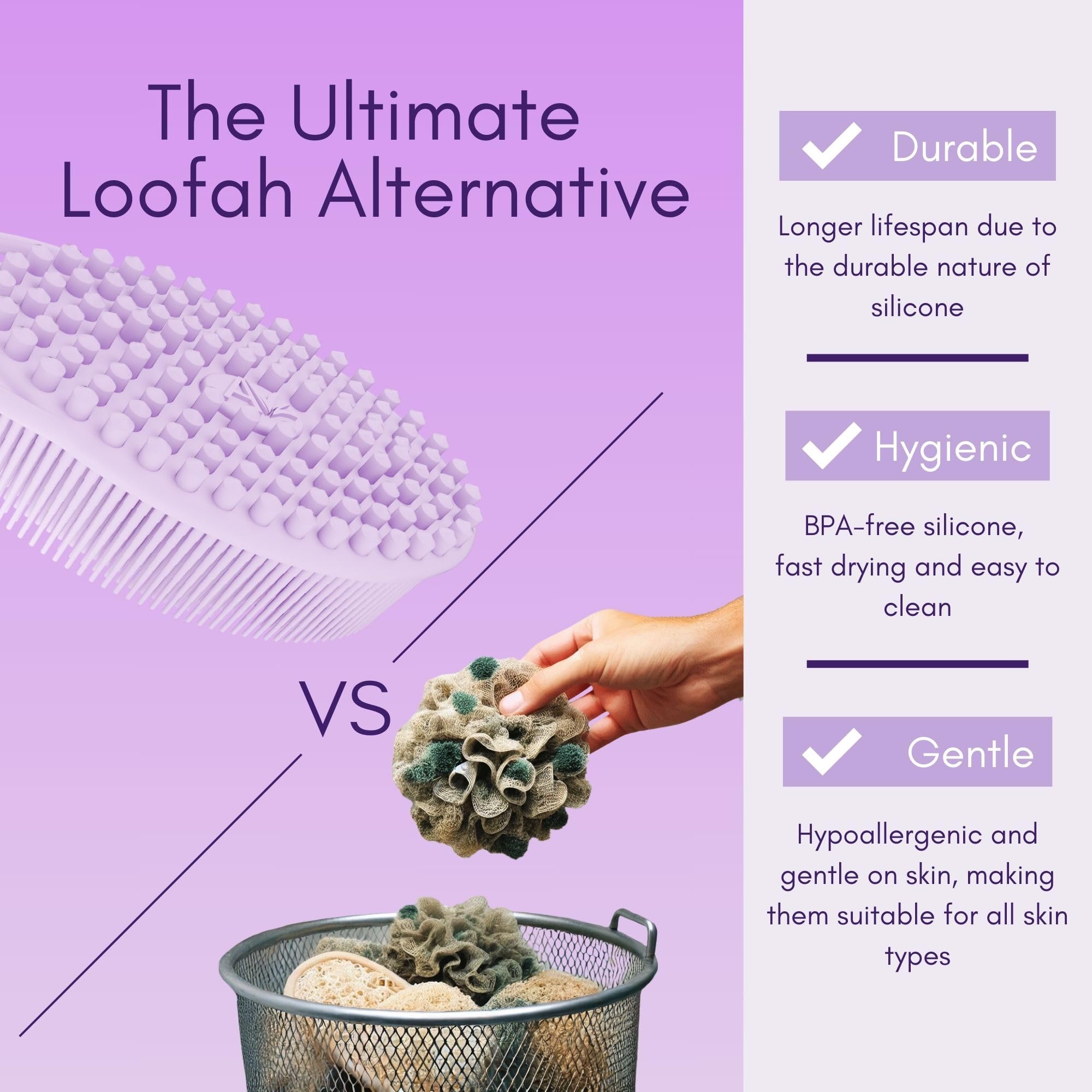 Avilana Silicone Body Scrubber – Dual-Sided Exfoliator for Men & Women, Gentle Loofah Alternative, Easy-to-Clean Silicone Shower Scrubber for Smooth Skin – Perfect for Daily Shower & Spa Use