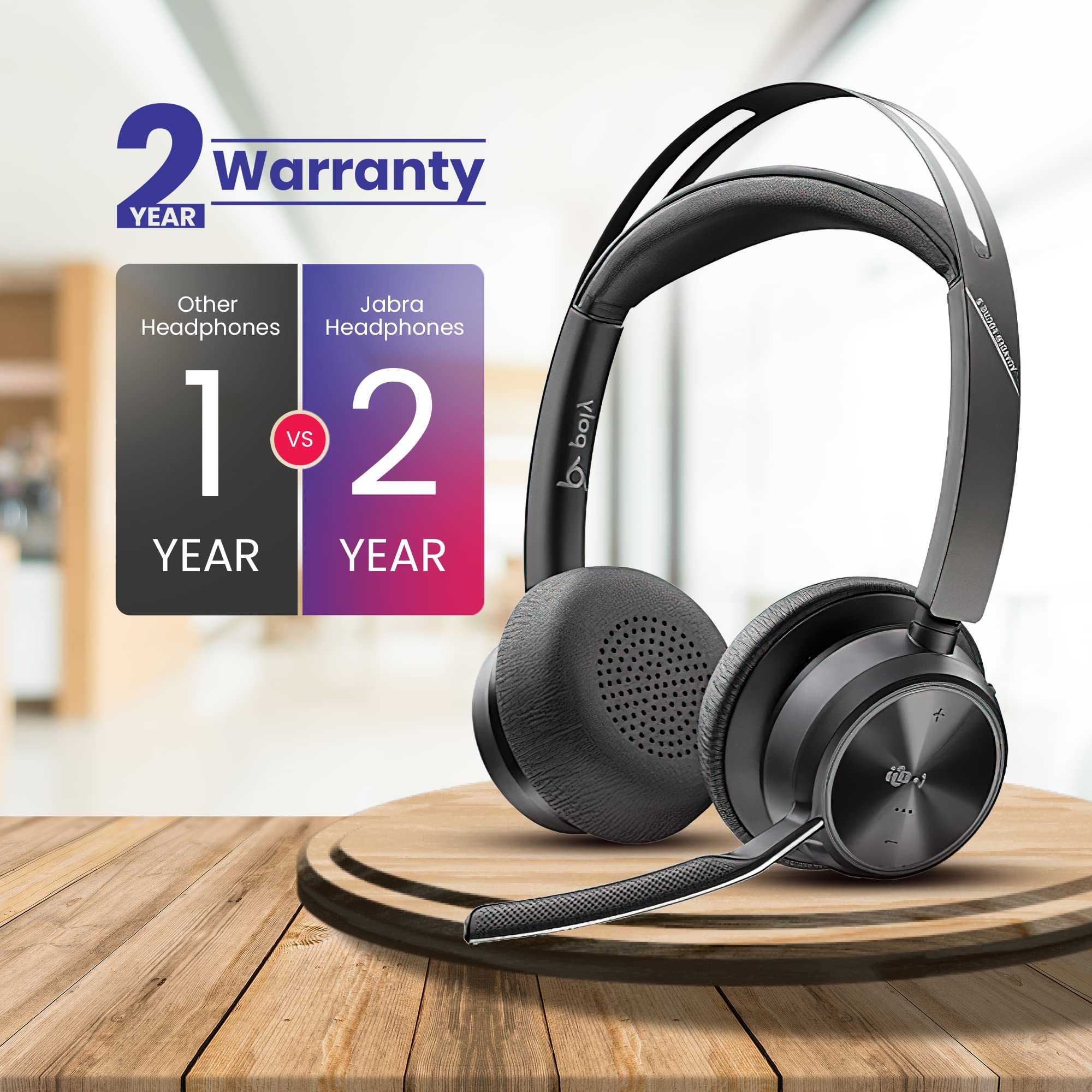 GTW Poly Voyager Focus 2 UC Wireless Bluetooth Headset with Charging Stand | Noise-Canceling Stereo Headphones for Office & Remote Work | Compatible with Teams, Zoom, RingCentral, 8x8, Vonage | USB-A Connectivity for PC, Mac & Smartphones | Includes Bonus Microfiber Cloth | Perfect for Video Conferencing, Call Centers & Home Office Use