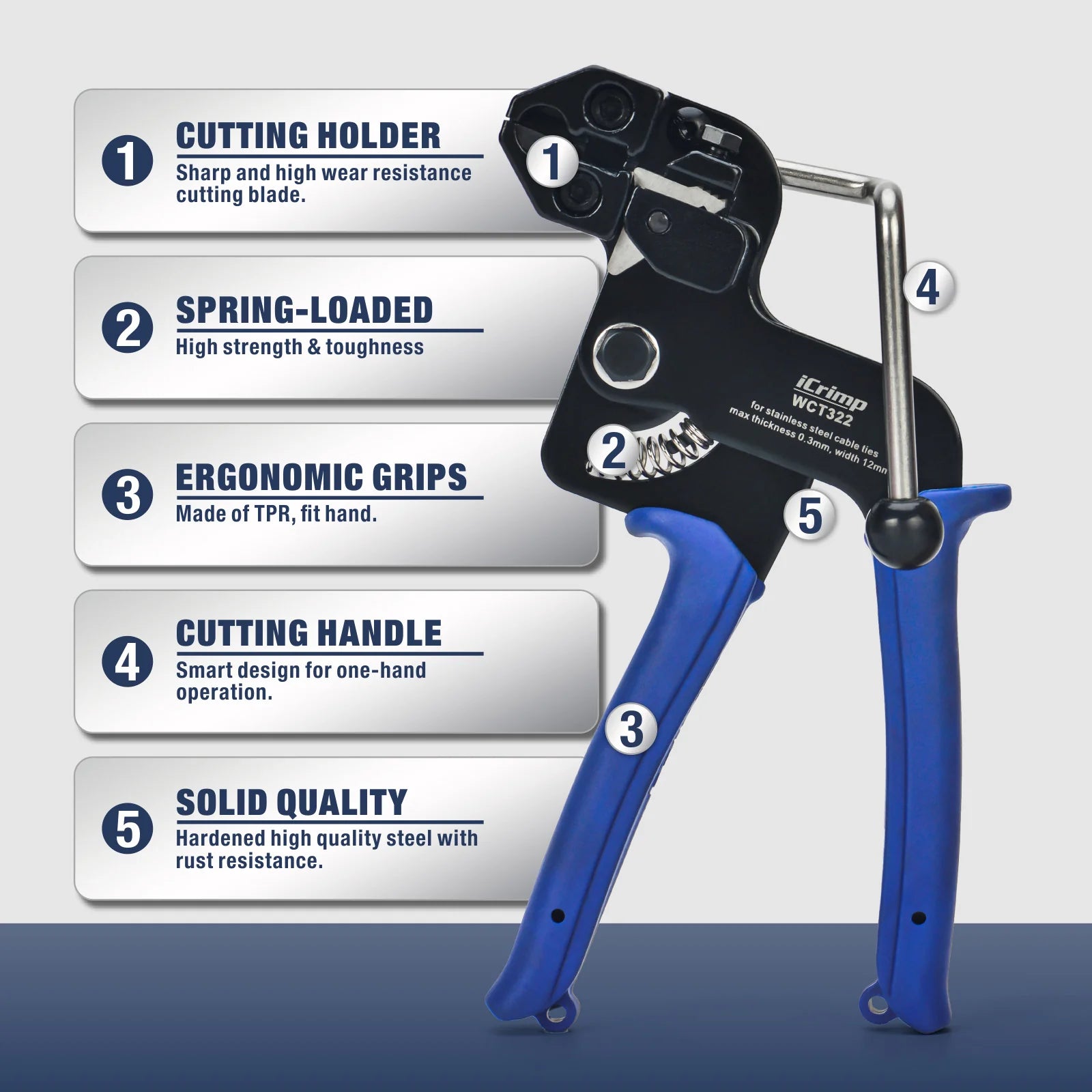 WCT 322 Stainless Steel Cable Tie Gun Tool - Heavy Duty Fastening & Cutting Tool for 12mm Zip Ties | Includes 100PCS Stainless Steel Cable Ties | Perfect for Electrical Wiring, HVAC, Automotive & Industrial Applications