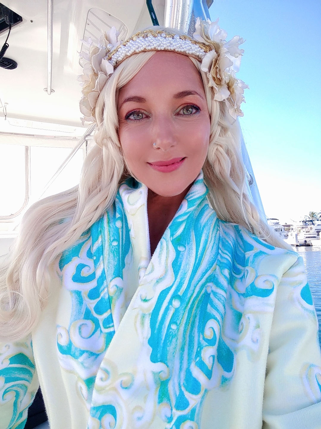 Hannah Mermaid Golden Wave Luxury Terry Robe for Women - Soft Bathrobe with Pockets - Perfect for Spa, Beach Cover-Up, and Relaxing at Home