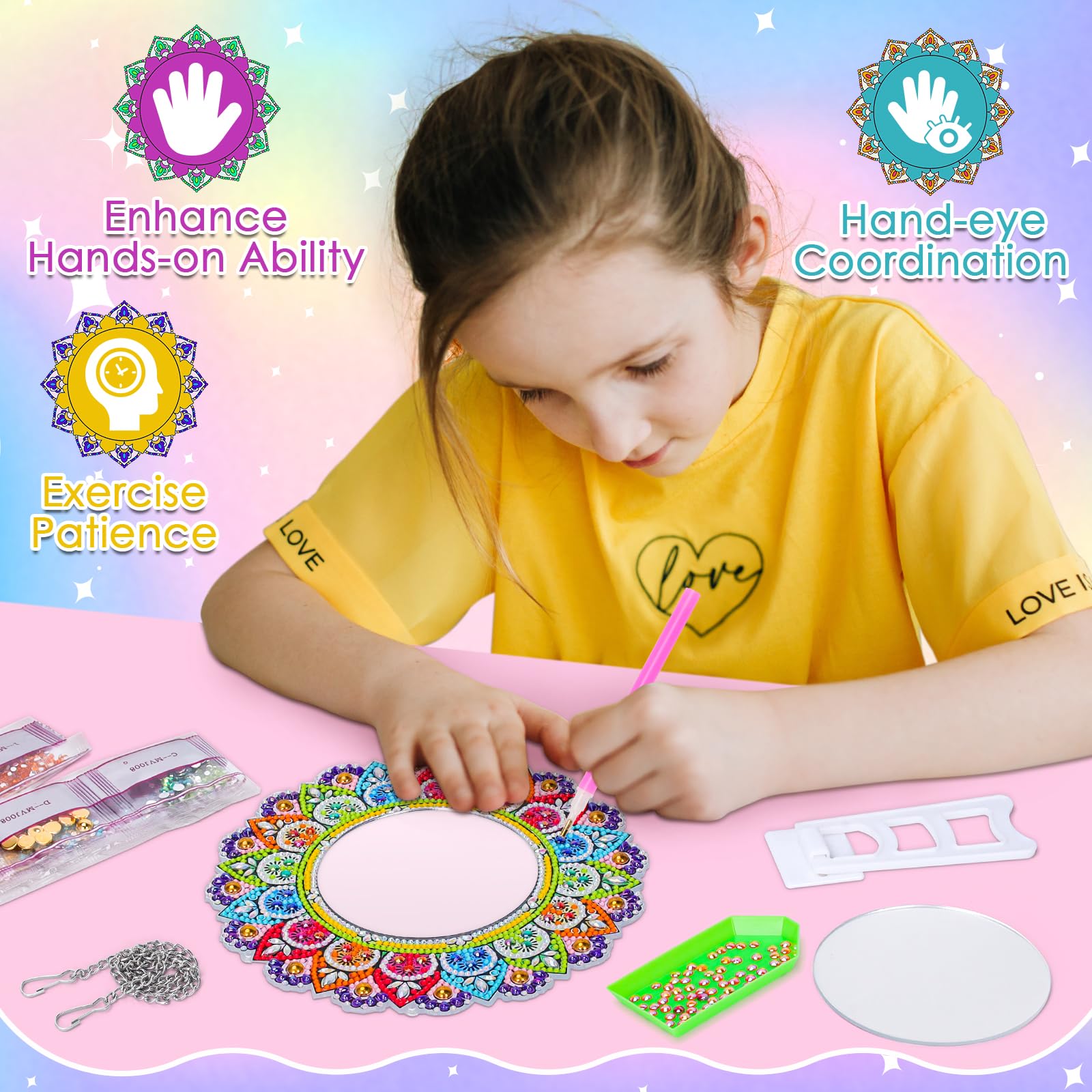 Diamond Painting Craft Kit for Girls Ages 6-12 | DIY Mirror Art Toys for Kids 5-10 Years Old | Creative Birthday Gifts & Fun Activities for Girls | Perfect for Home, School & Party Crafts