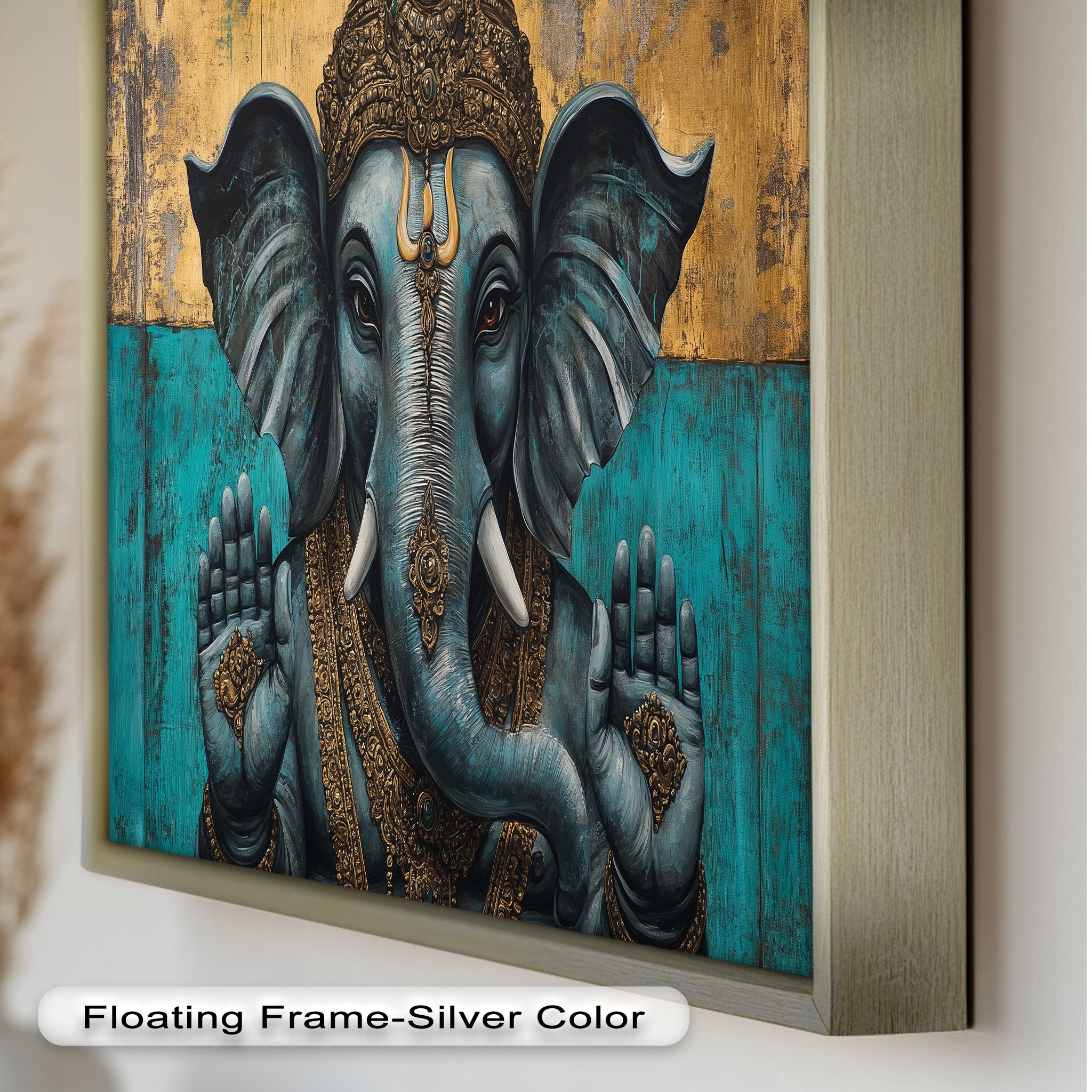 Blue Ganesha Wall Art - Handmade Religious Oil Painting for Home Decor & Spiritual Meditation | Perfect for Living Room, Bedroom, or Prayer Space