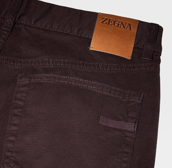 ZEGNA Dark Burgundy 5-Pocket Men's Dress Pants - Slim Fit Stretch Comfort for Business Casual & Office Wear