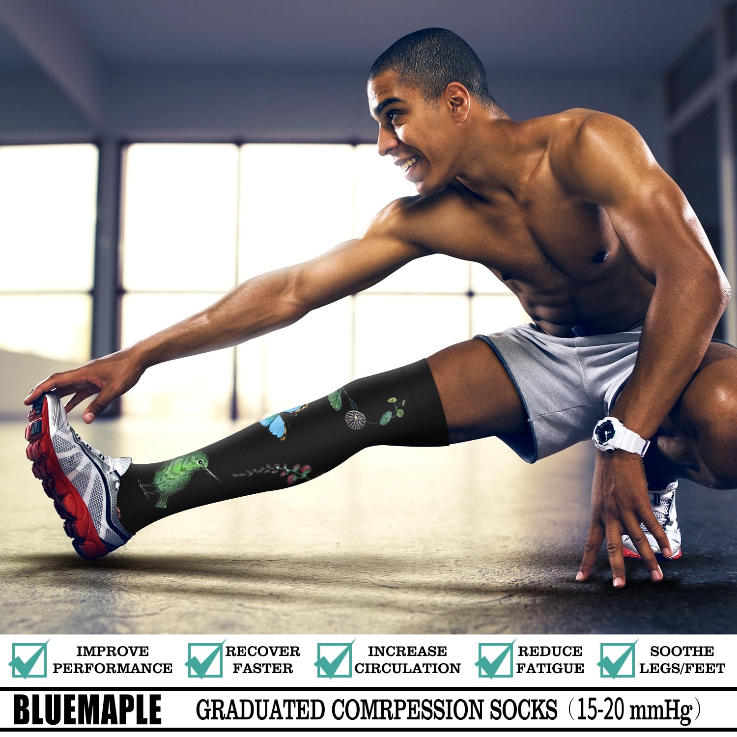 Bluemaple Thigh High Compression Socks for Women & Men - 3 Pairs Medical Grade Circulation Support - Best for Running, Travel, Nursing & Varicose Vein Relief - Over The Knee Socks for Athletes & Frequent Flyers